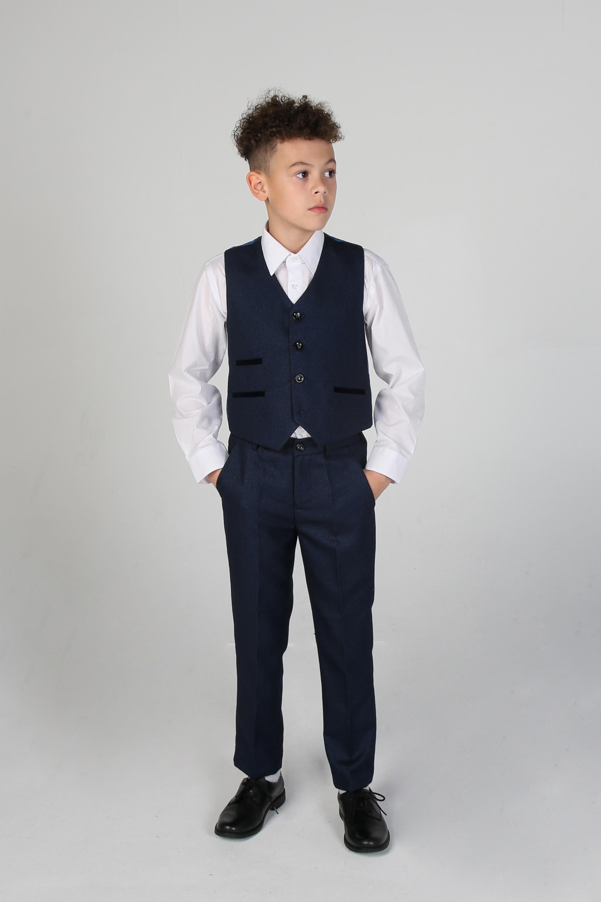 Boys Textured Formal Navy Suit - ARTHUR - Navy Blue