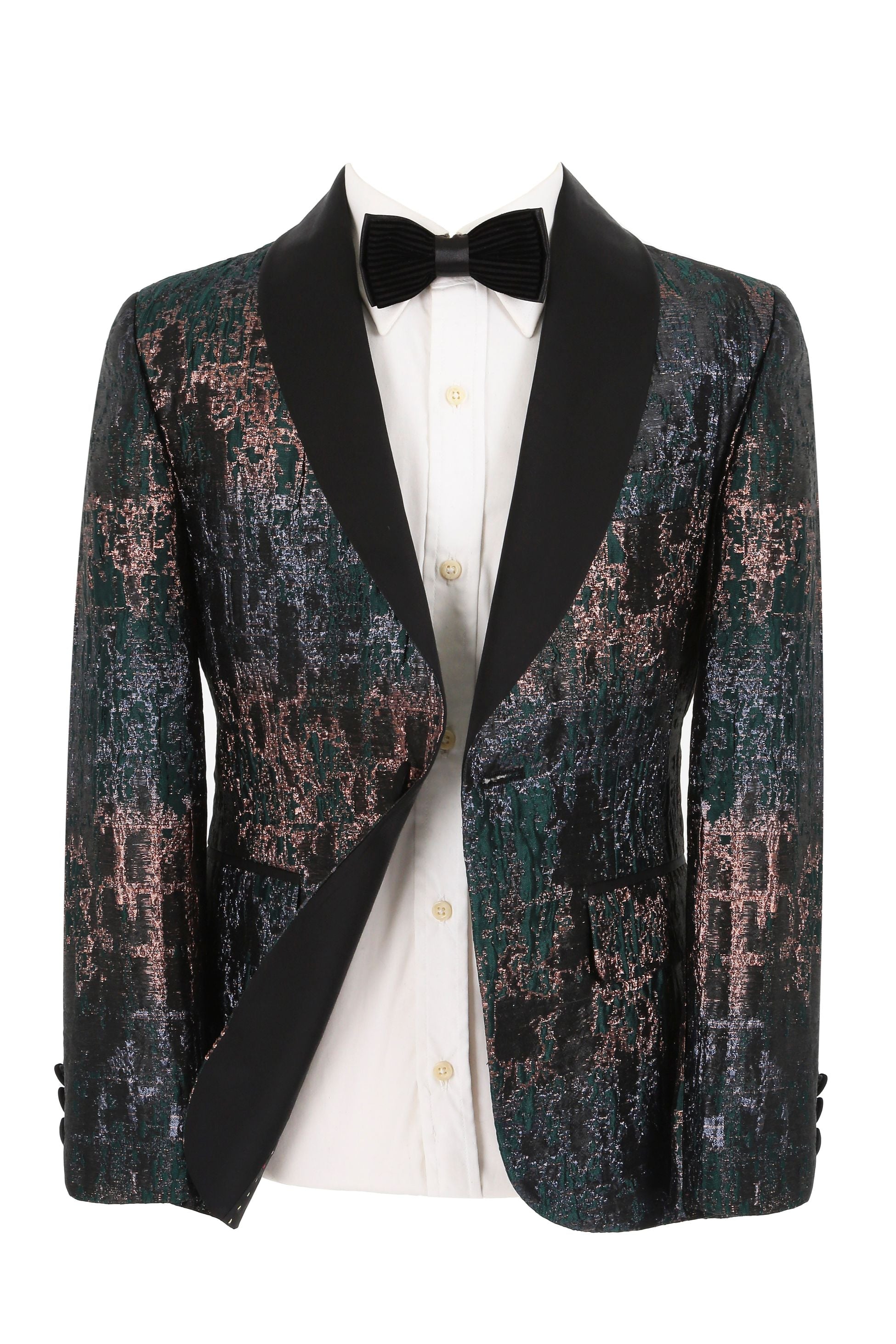 Boys Shimmery Patterned Tuxedo Suit - Green - Black