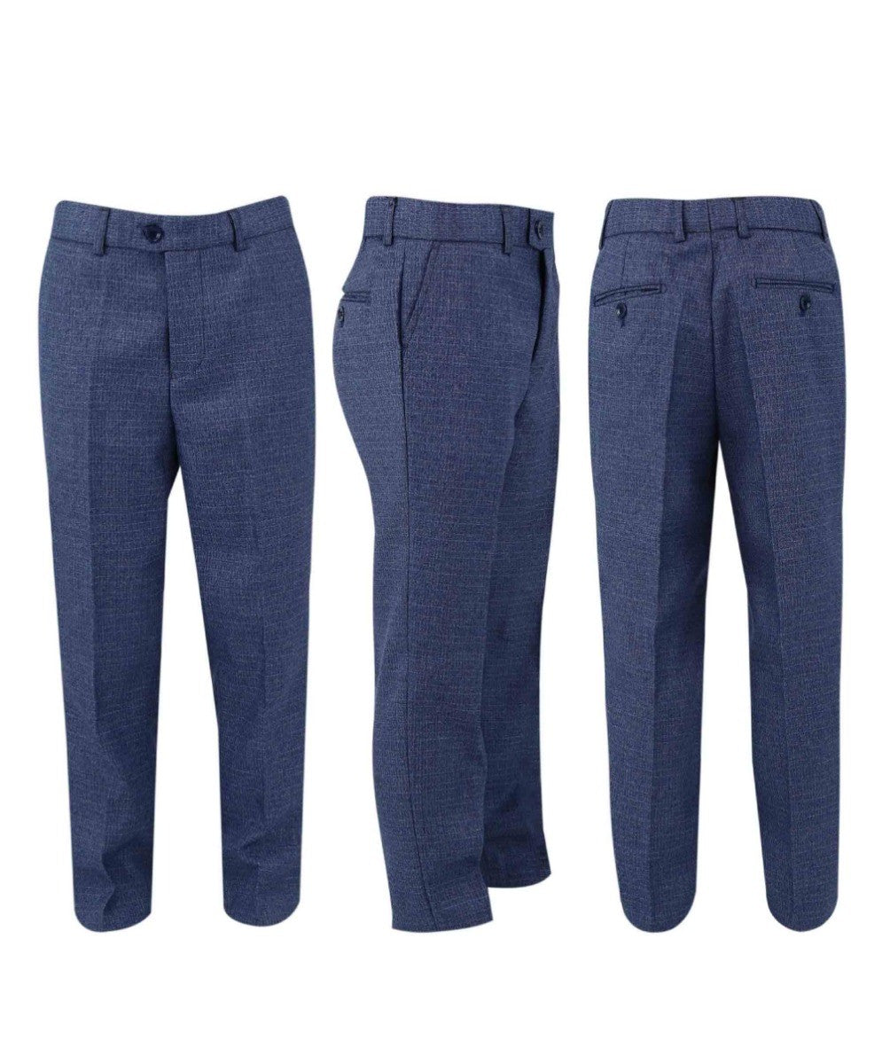 Boys Textured Tailored Fit Blue Suit - LONDON - Mid-Denim Blue