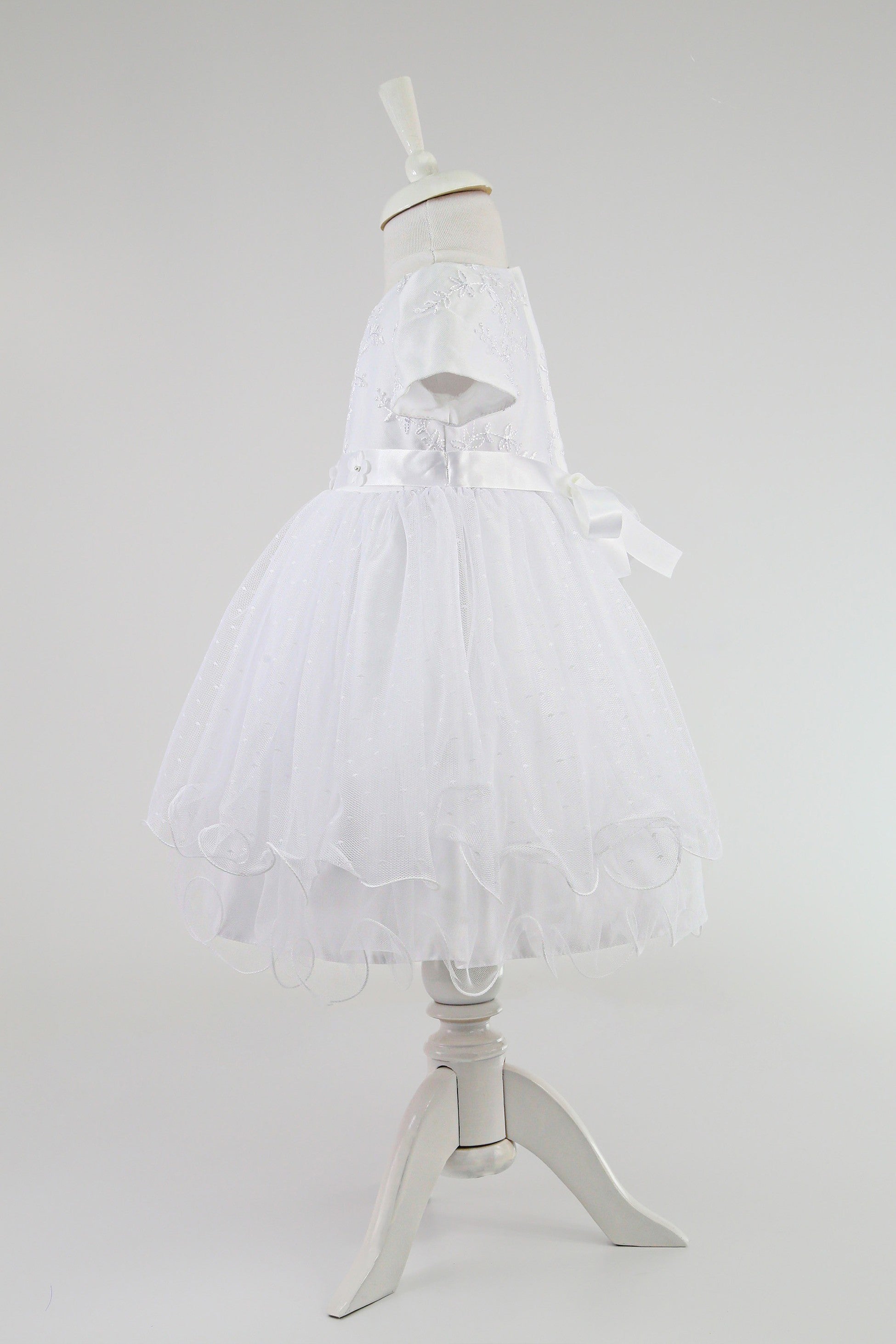 Baby Girls Balloon Sleeve Tulle Dress – B1038 - White