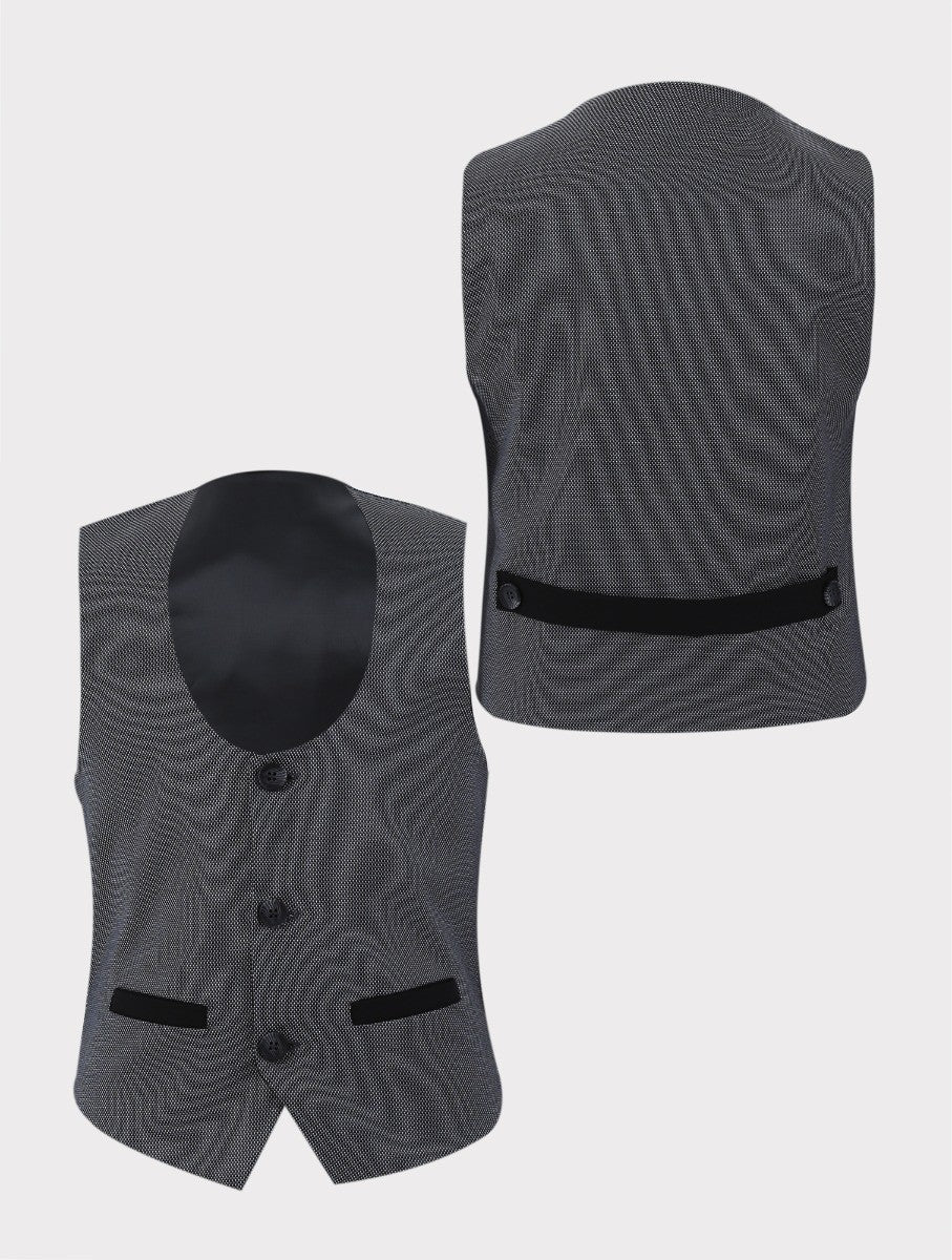 Boys 4 Piece Set Textured Waistcoat - CHARLES Grey - Grey