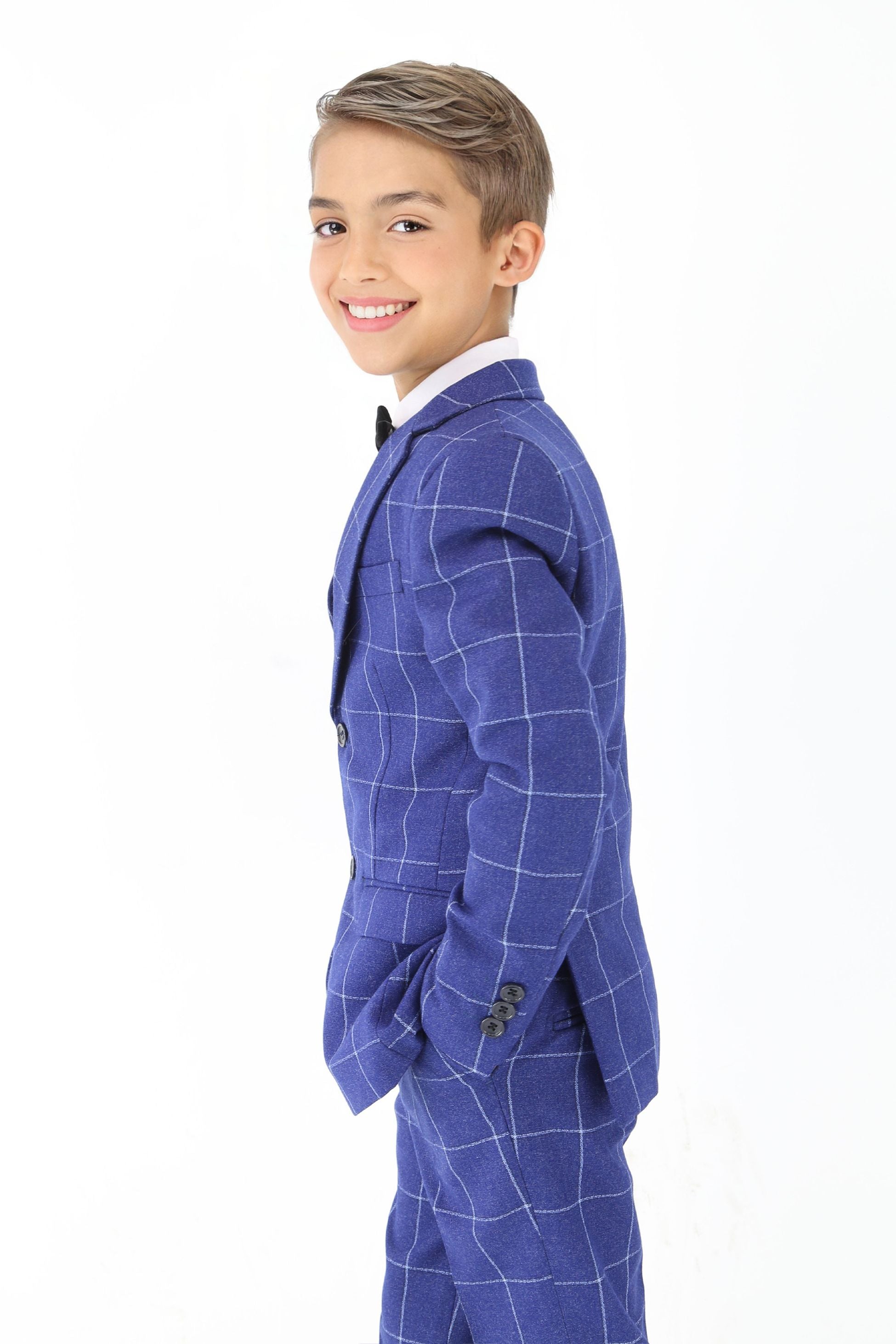 Boys Blue Formal Checkered Suit - Blue