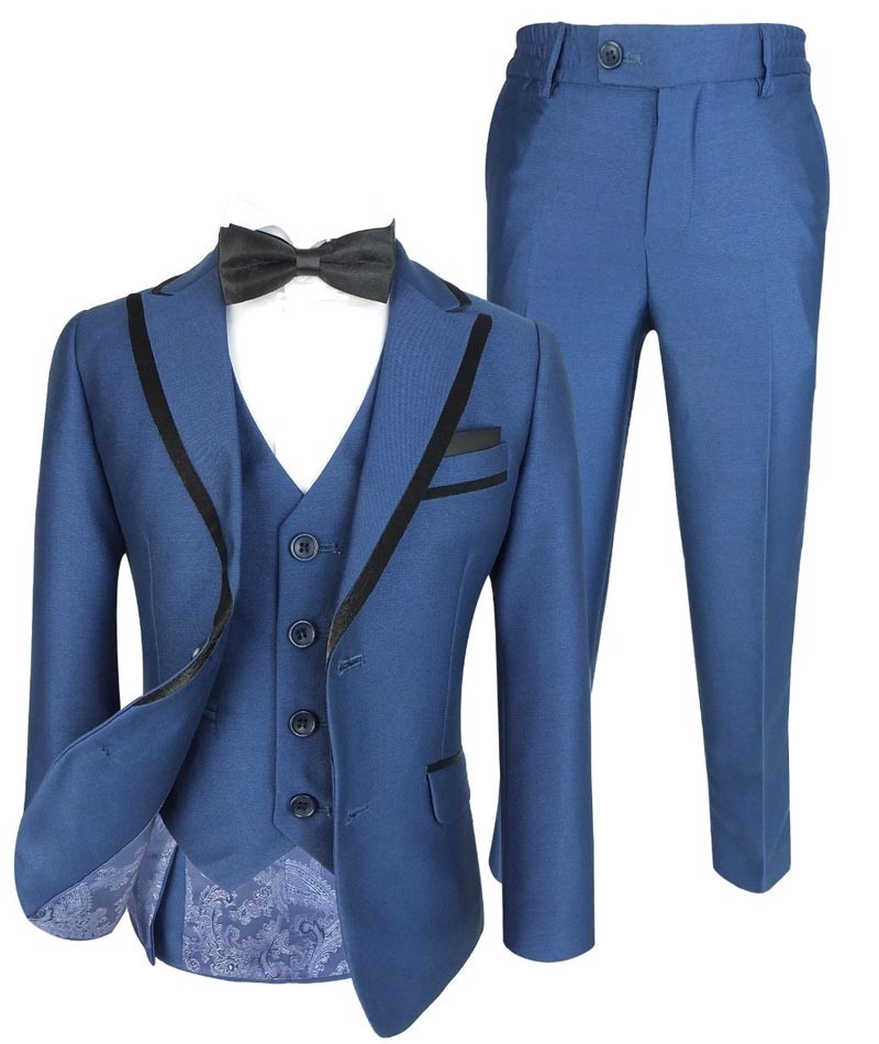 Boys Slim Fit Piping Tuxedo Dinner Suit - Tonic Blue