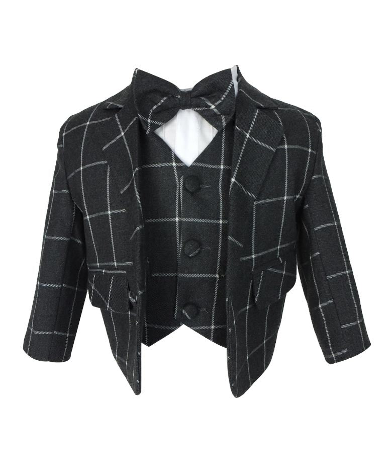 Baby Boys Vintage Windowpane Check Suit Set - Charcoal Grey