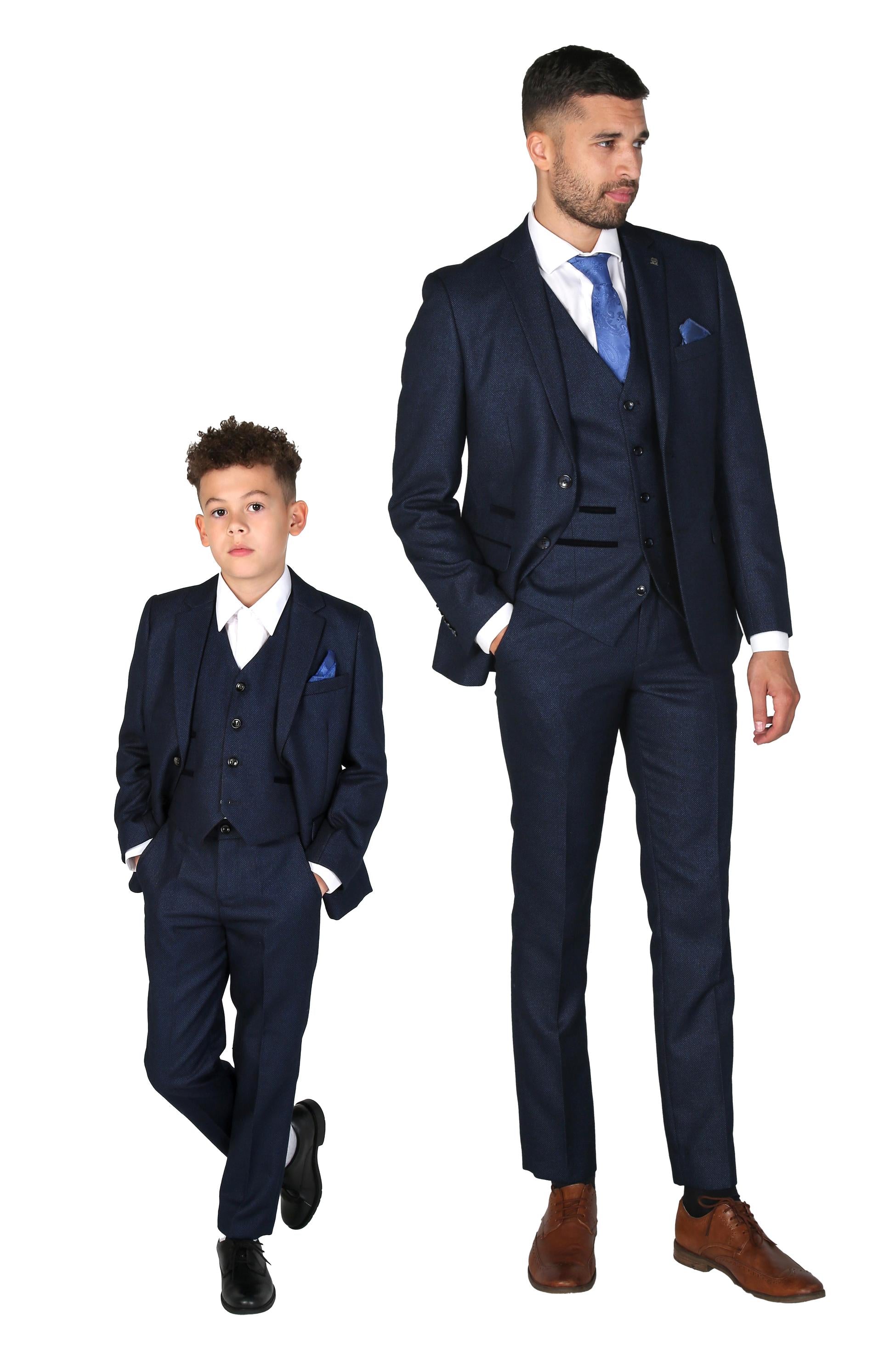 Boys Textured Formal Navy Suit - ARTHUR - Navy Blue