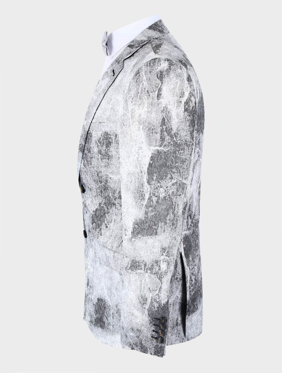 Men's Slim Fit Abstract Print Blazer - BERLUCONI - Grey