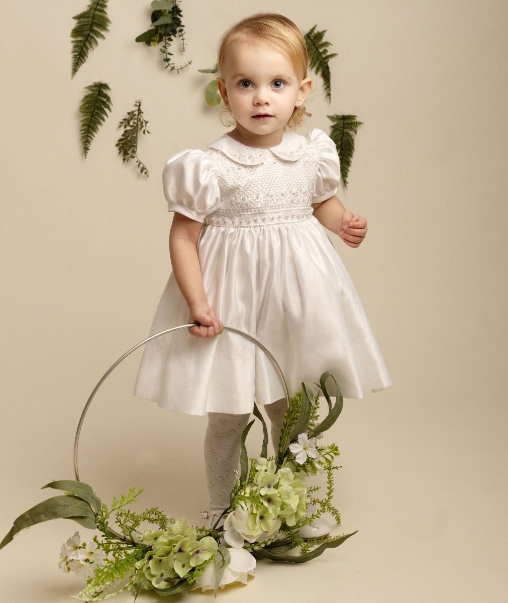 Ivory Satin and Beaded Dress for Girls and Babies – ZELDA - Ivory