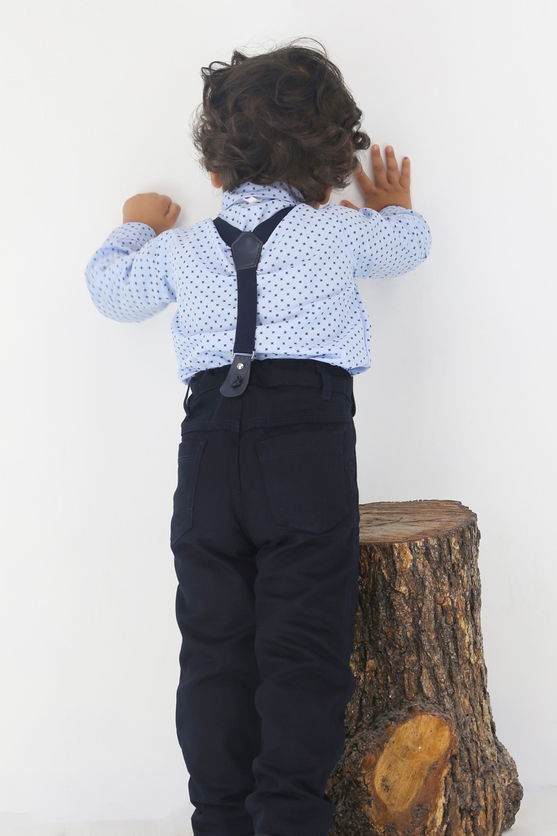 Baby & Boys Gentleman Outfit - 4 PC Suspenders Pant Suit Set - KELEBEK - Light Blue - Navy