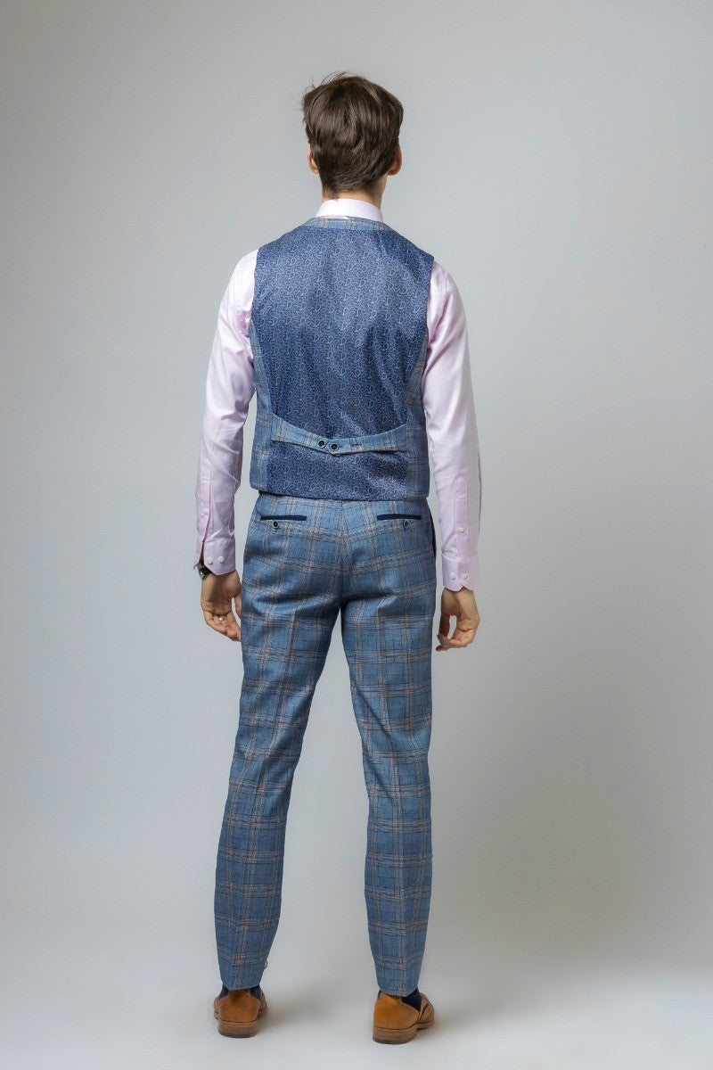 Men's Windowpane Retro Slim Fit Waistcoat LEVI BLUE - Blue