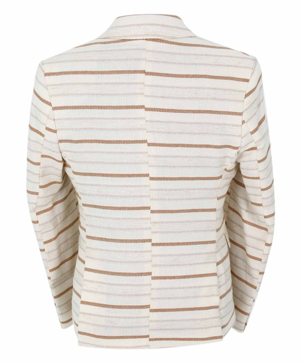 Boys Slim Fit Striped Blazer - Beige - Brown