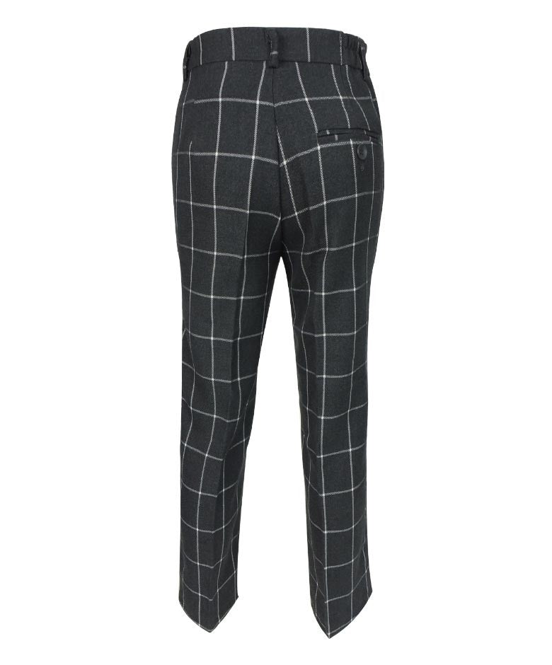 Boys Windowpane Check Suit Set - Charcoal Grey