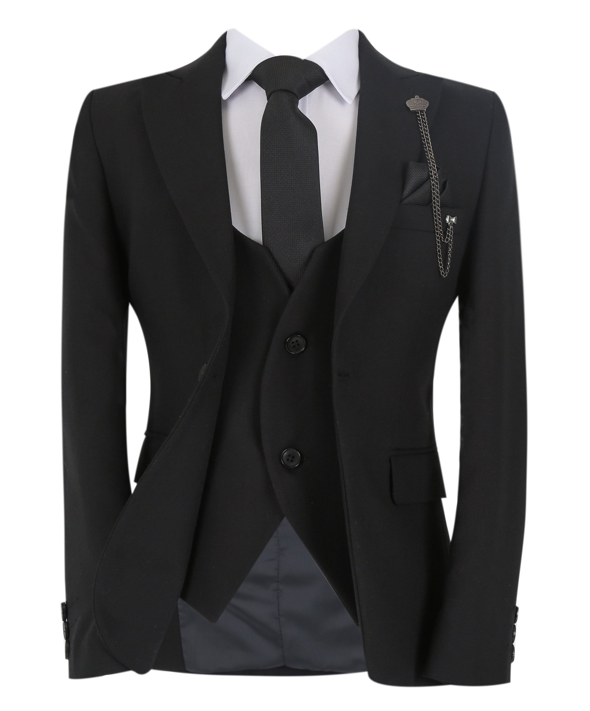 Boys Slim Fit Herringbone 8 Piece Suit Set - KING - Black