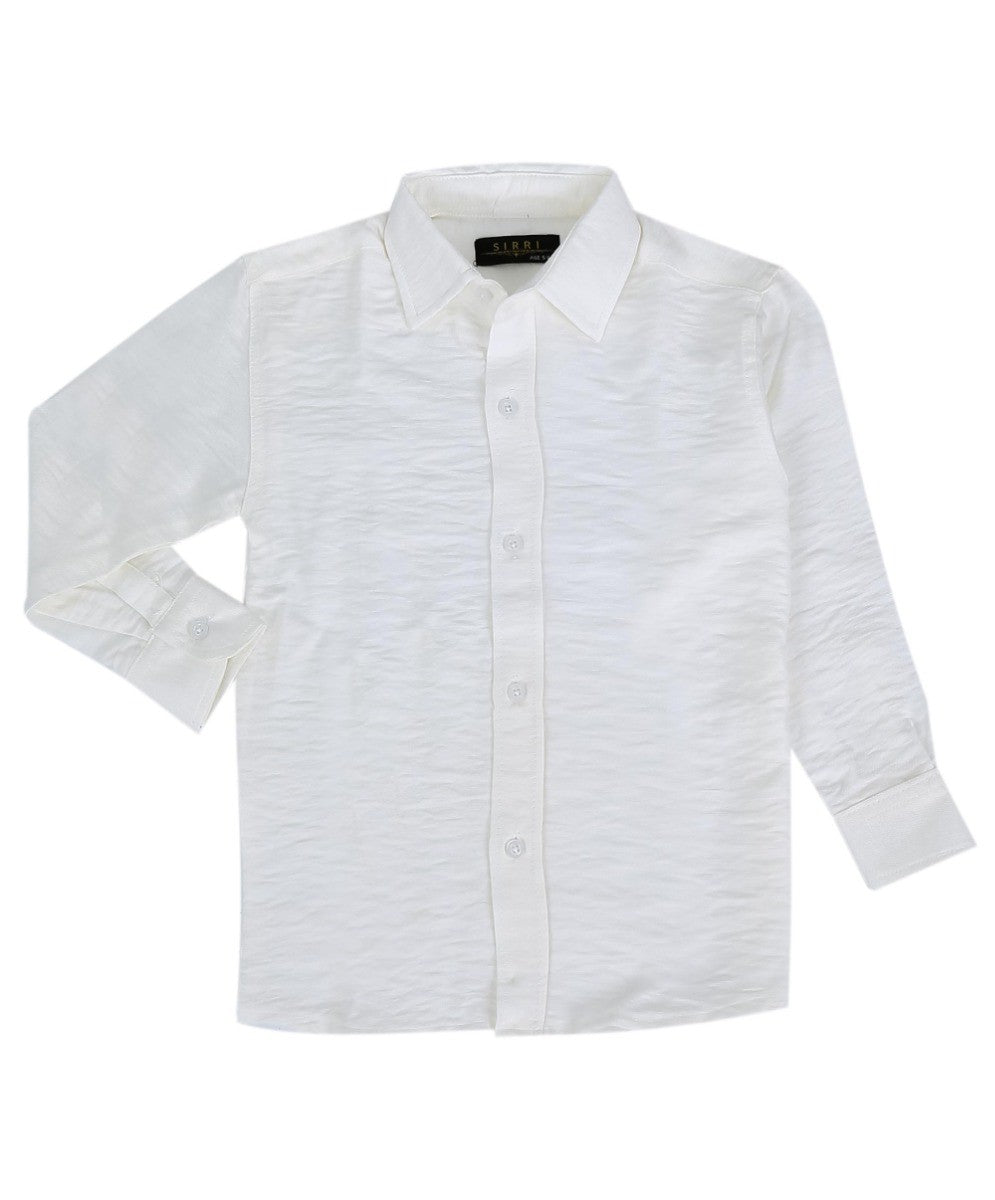 Boys Cotton Linen Classic Collar Shirt - Ivory Cream