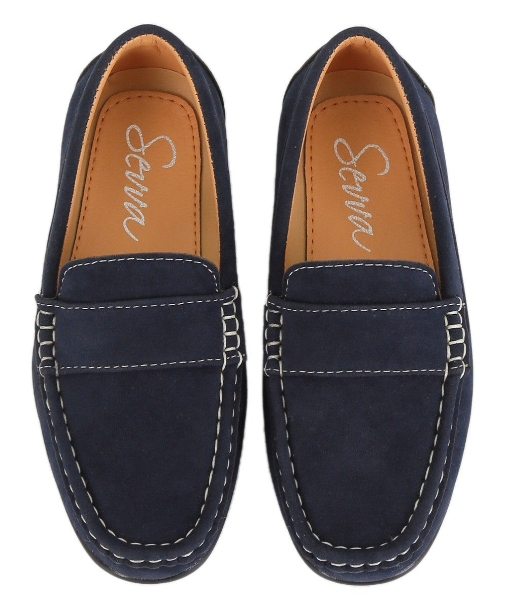 Boys Suede Slip On Penny Loafer - DUNCAN - Navy Blue