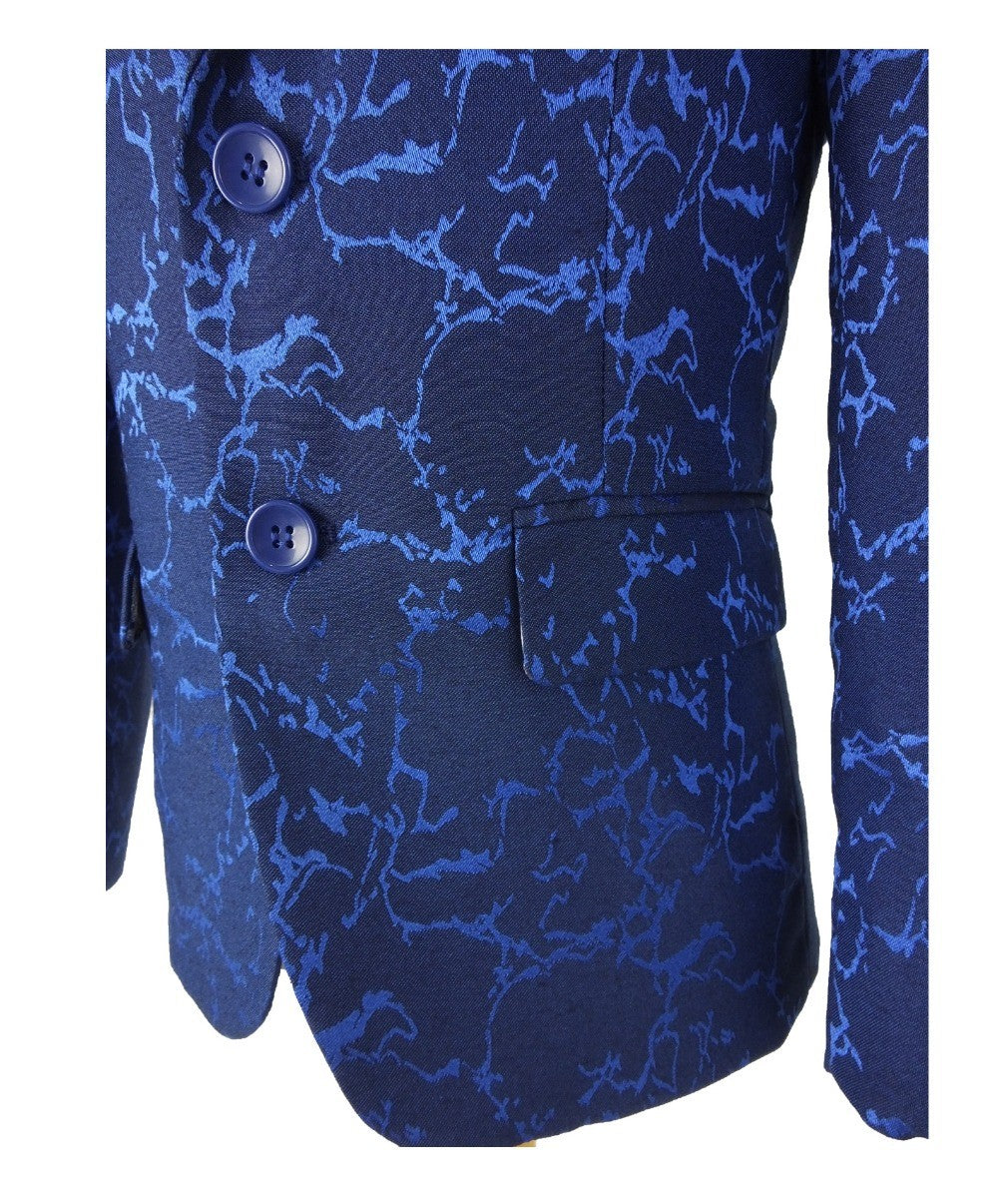 Boys Marble Printed Blazer - Blue