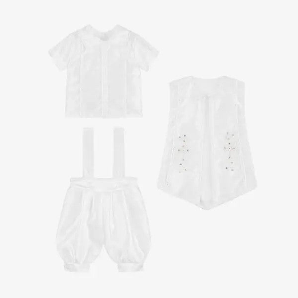 Luxurious Baby Boys White Christening Romper Set - 605 - White