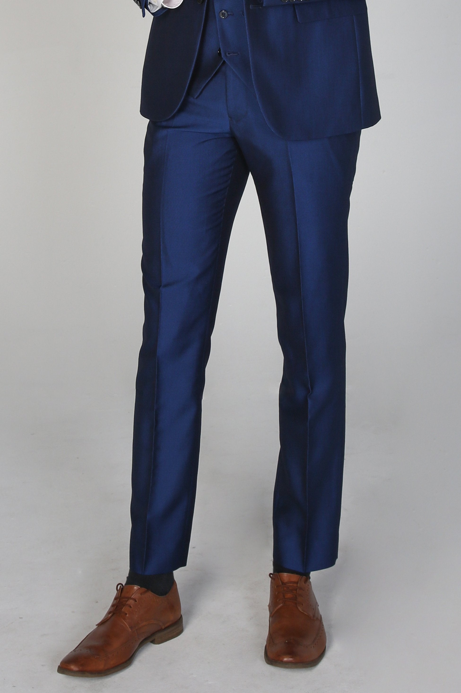 Men's Tailored Fit Sheen Effect Blue Suit - KINGSLEY - Royal Blue