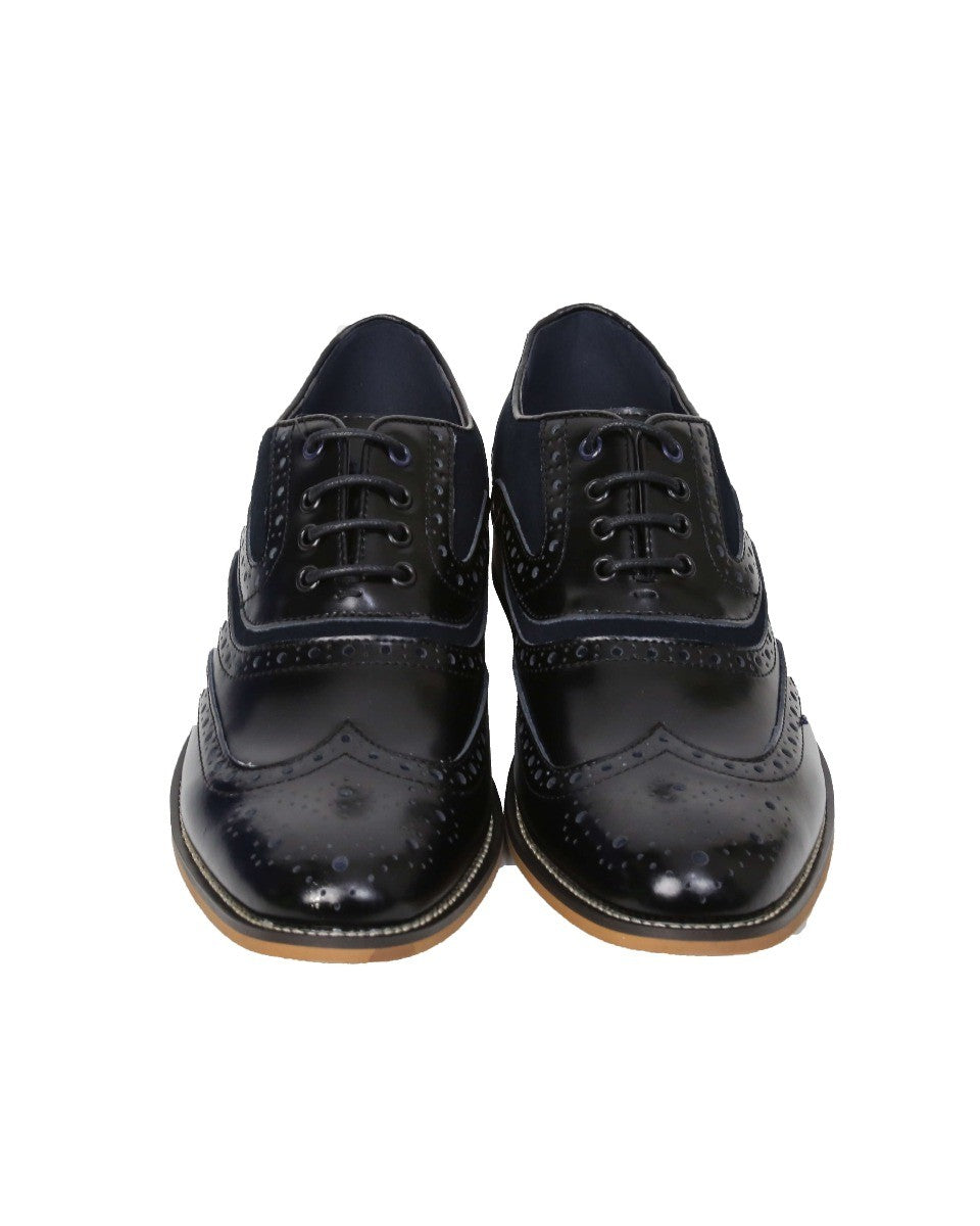 Men's Lace Up Suede & Leather Brogues Shoes -ETHAN - Black - Navy Blue