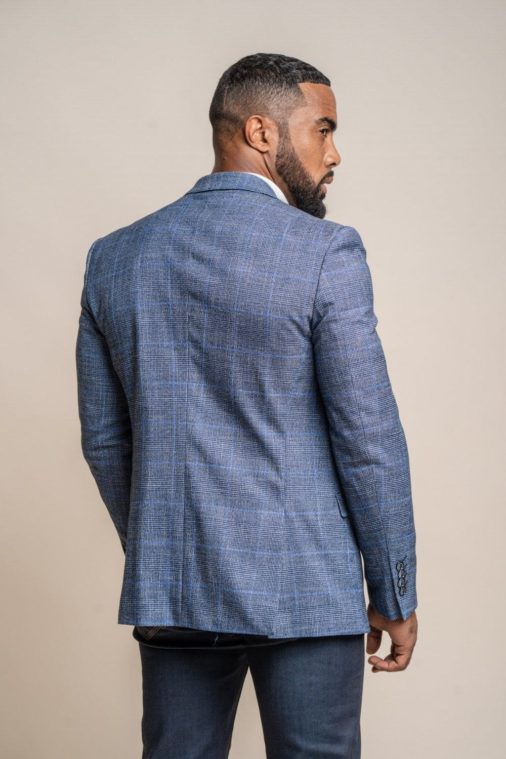 Men's Check Slim Fit Blue Suit Jacket - PHANTOM - Blue