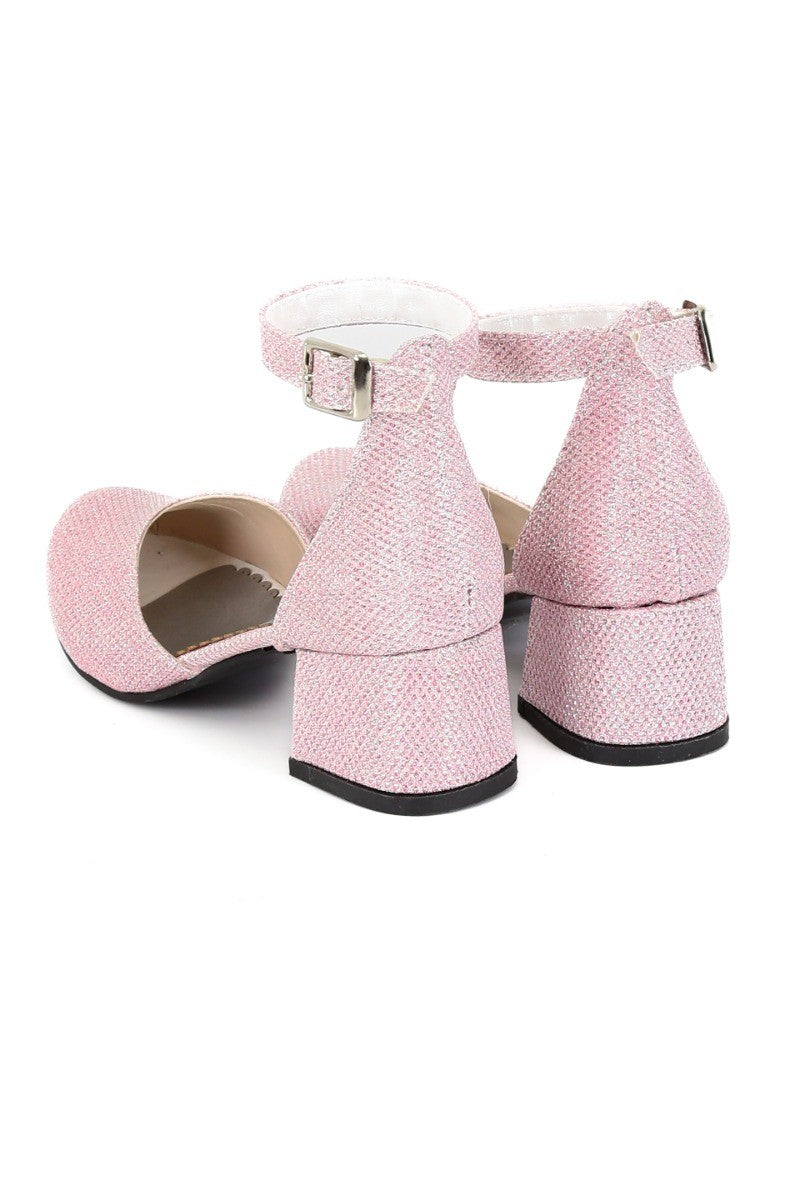 Girls Mary Jane Block Heel Pink Shoes - BUENE - Pink