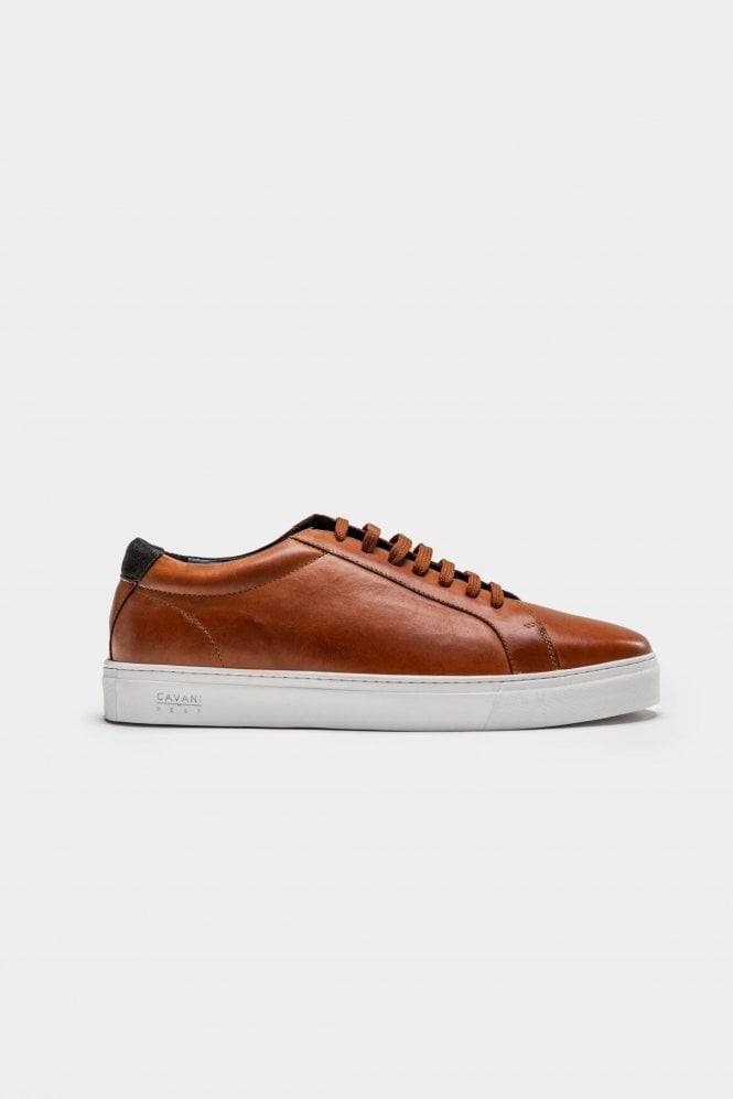 Men's Genuine Leather Lace Up Sneakers - Tan Brown