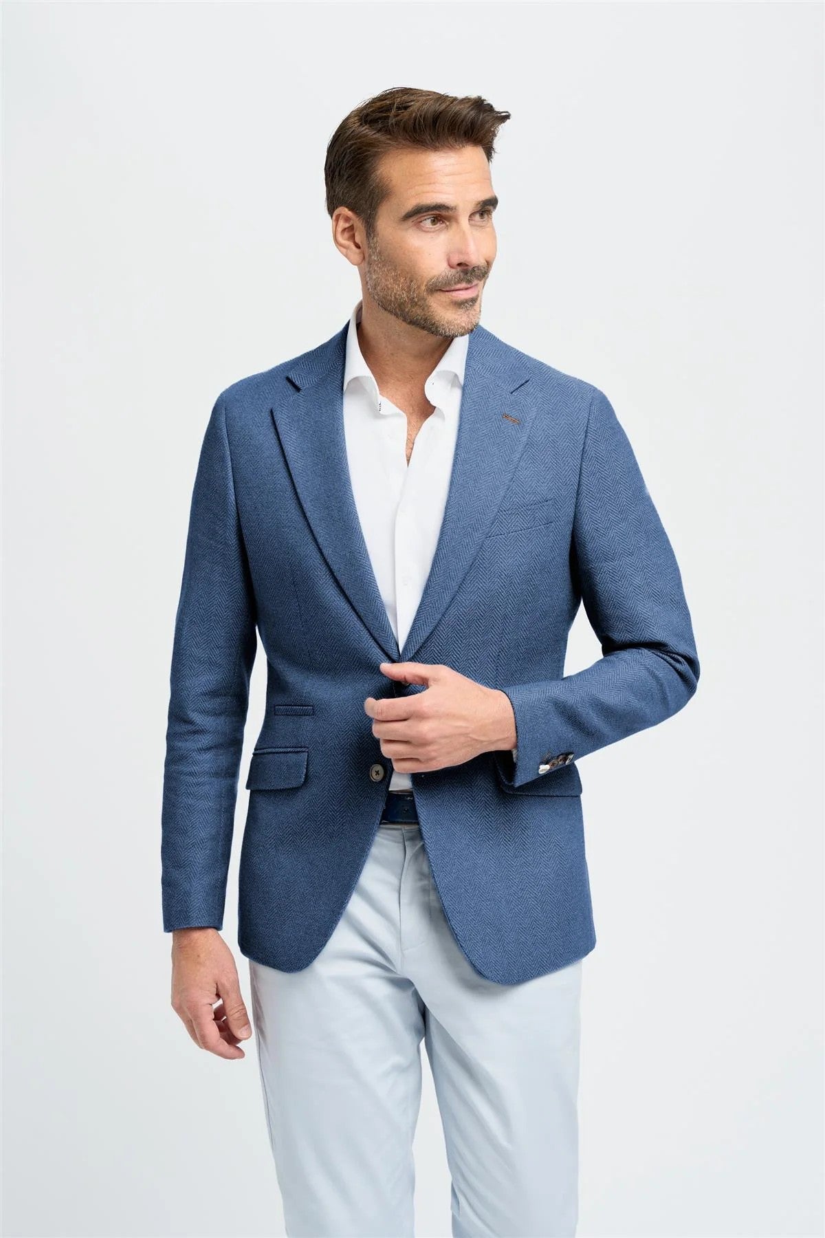 Men’s Blue Cotton Herringbone Blazer - Felix - Blue