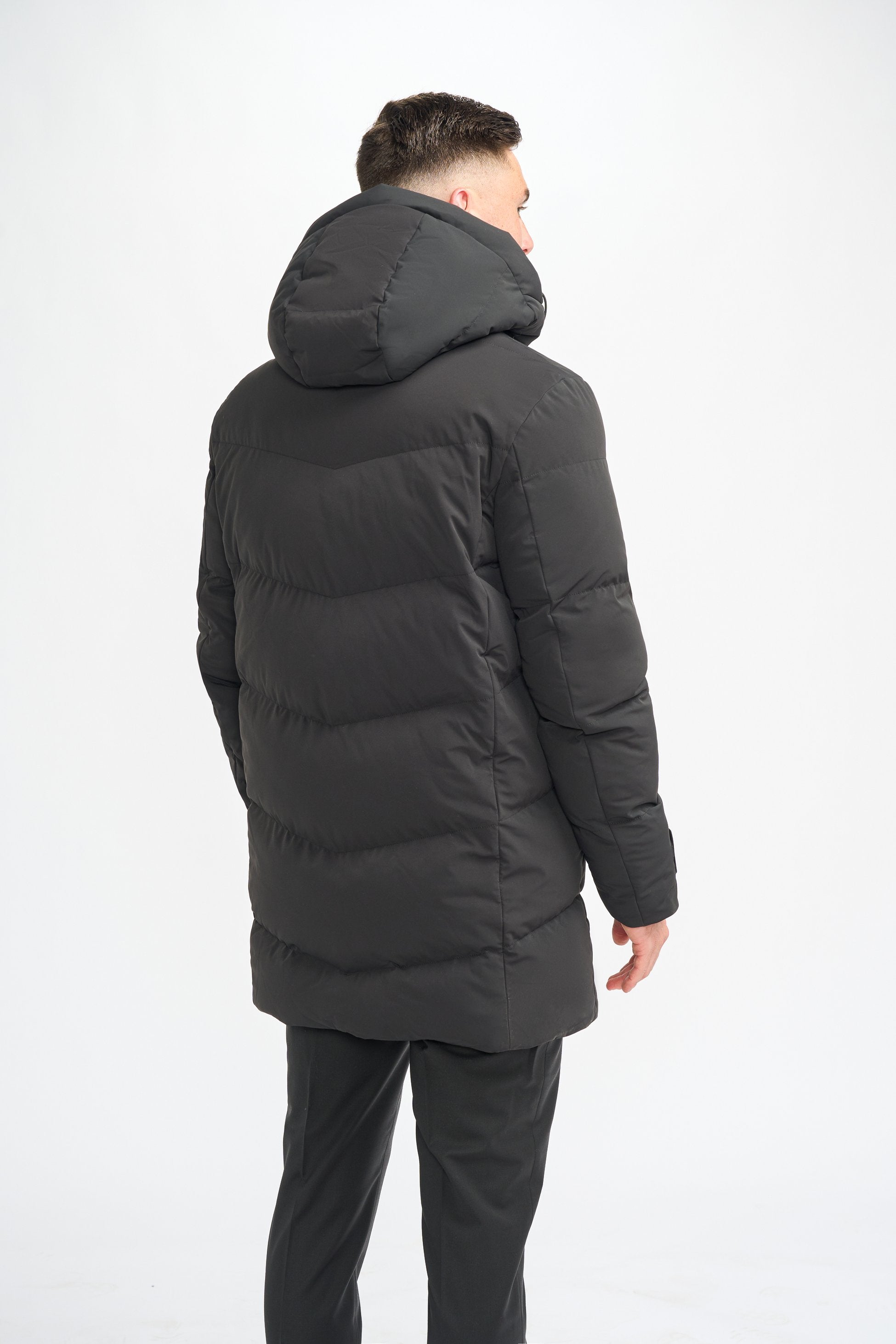 Men's Quilted Puffer Jacket Winter Coat - FABINI - Black