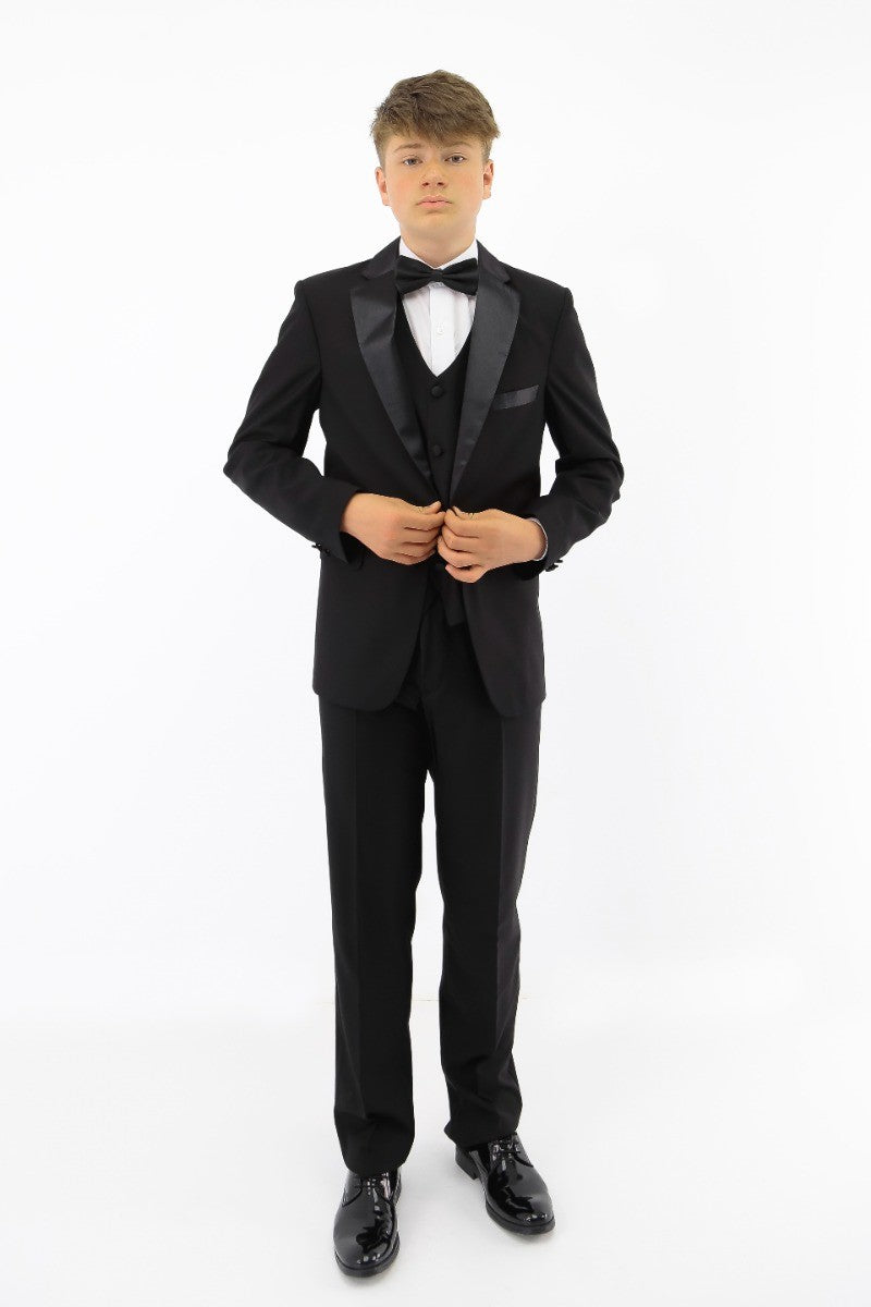 Boys Sheen Lapel Tuxedo Suit - Black