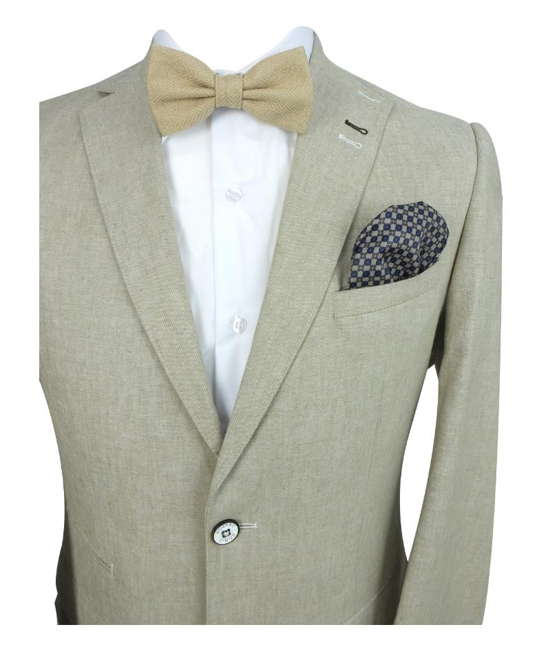 Men's Slim Fit Linen Suit - ETHAN Style - Beige