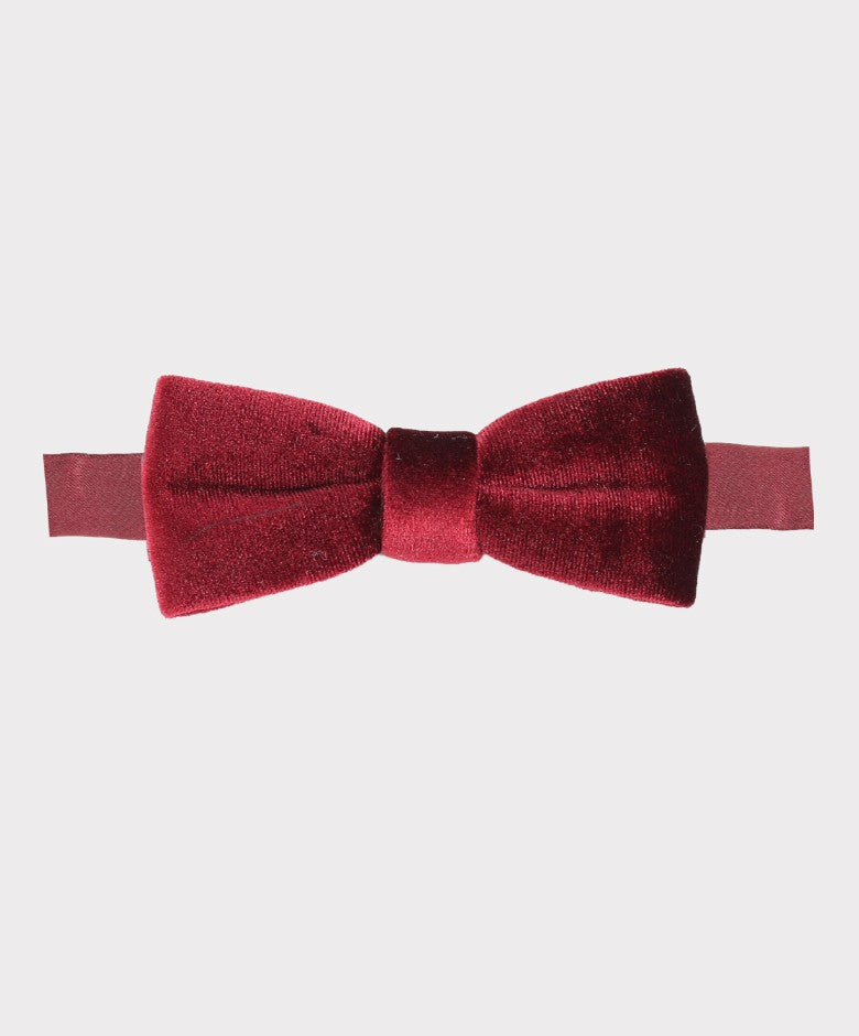 Boys & Men's Velvet Bow Tie and Hankie Set - Claret Red