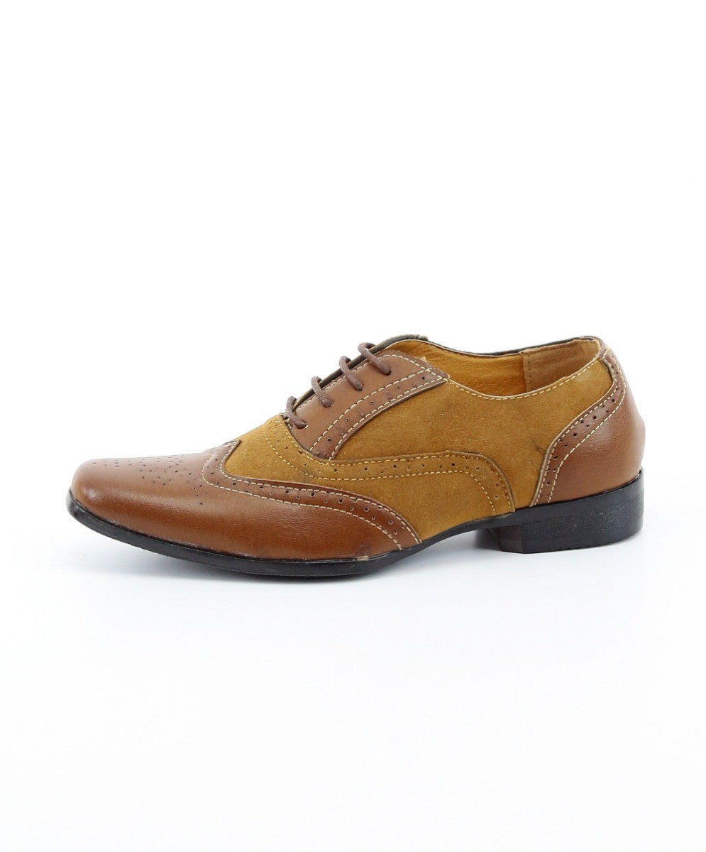 Boys Suede & Leather Oxford Brogue Shoes - CHESTER - Tan Brown