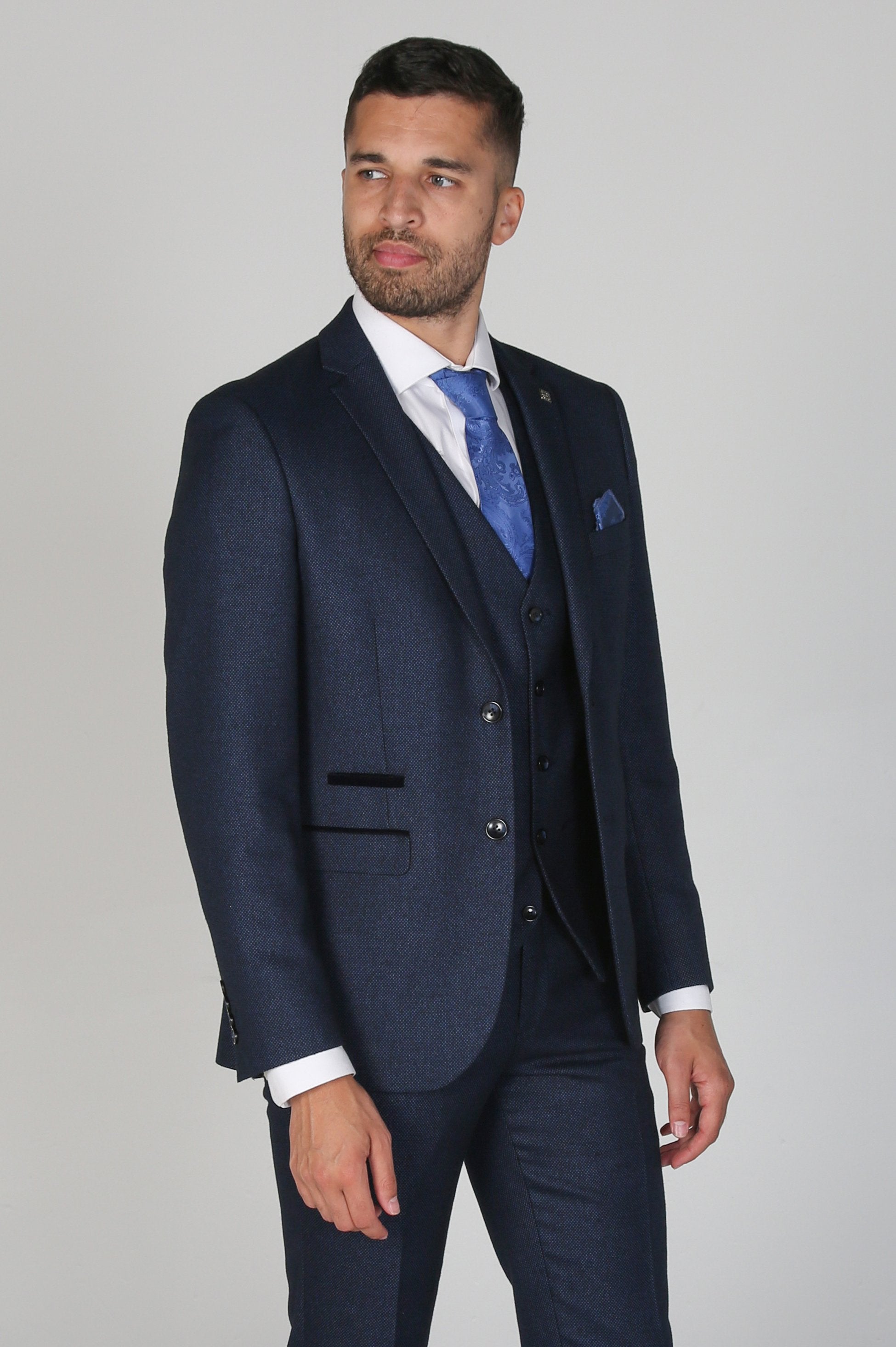 Men's Textured Formal Navy Blue Suit - ARTHUR - Navy Blue