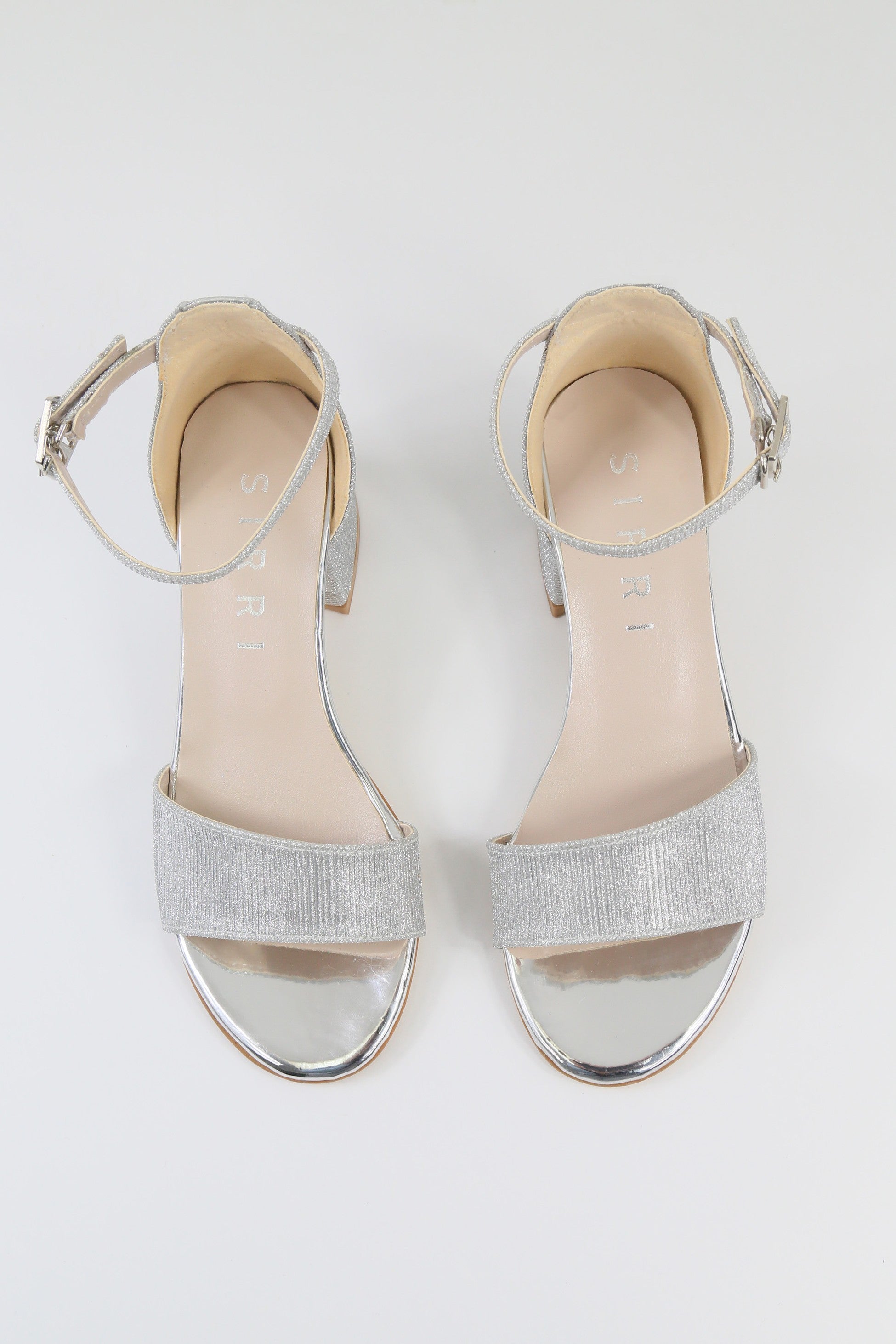 Girls Textured Silver Block Heel Sandals - JENNY - Silver