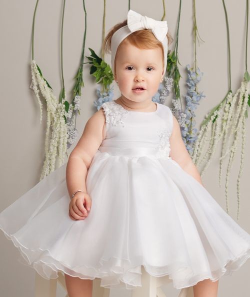 Baby Girls Tulle Dress With Floral Applique - ELISE - White