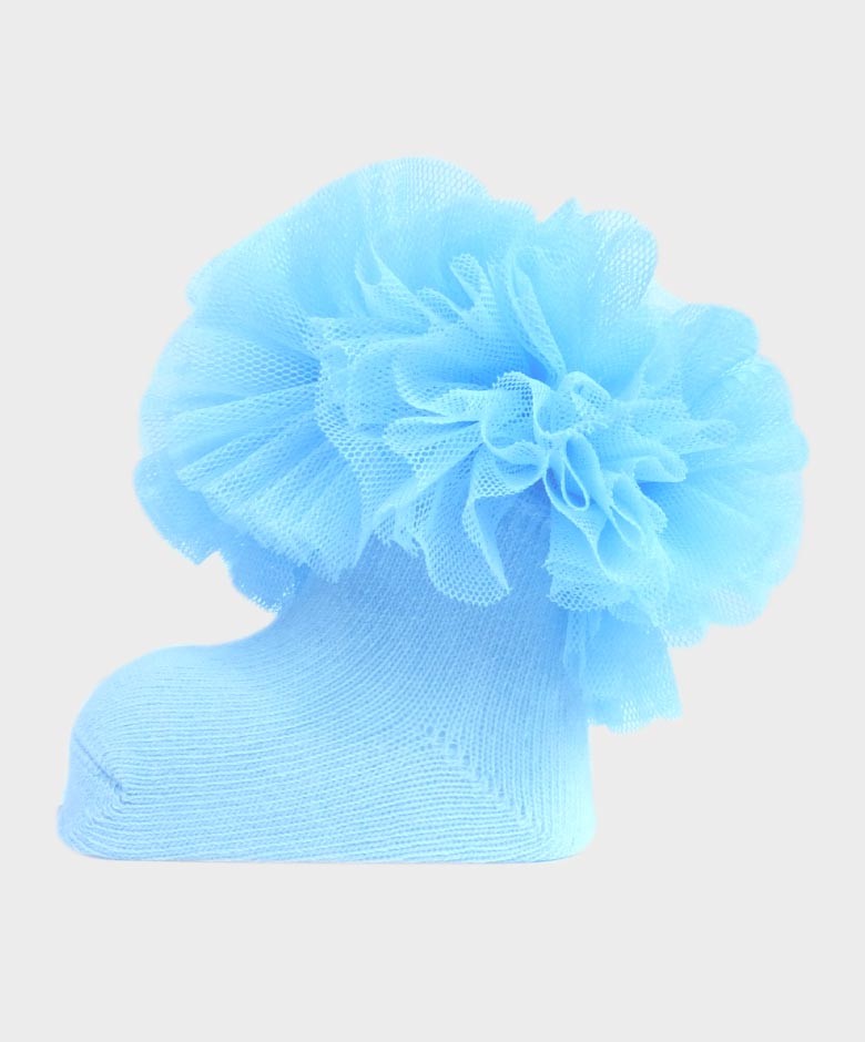 Baby Girls Ruffle Bow Frilly Ankle Socks - Blue