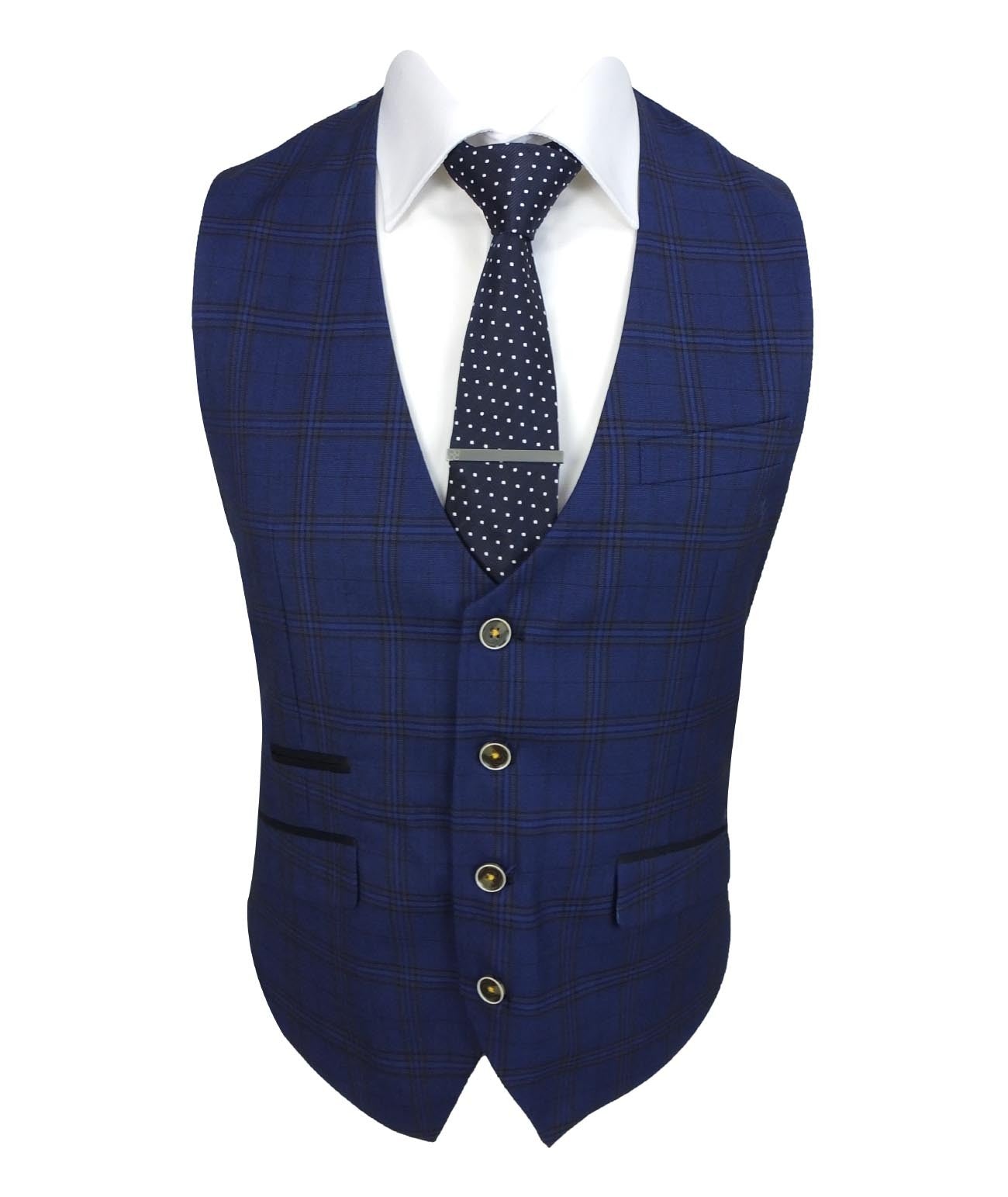 Men's Slim Fit Check 3PC Suit - MARCELLO - Navy