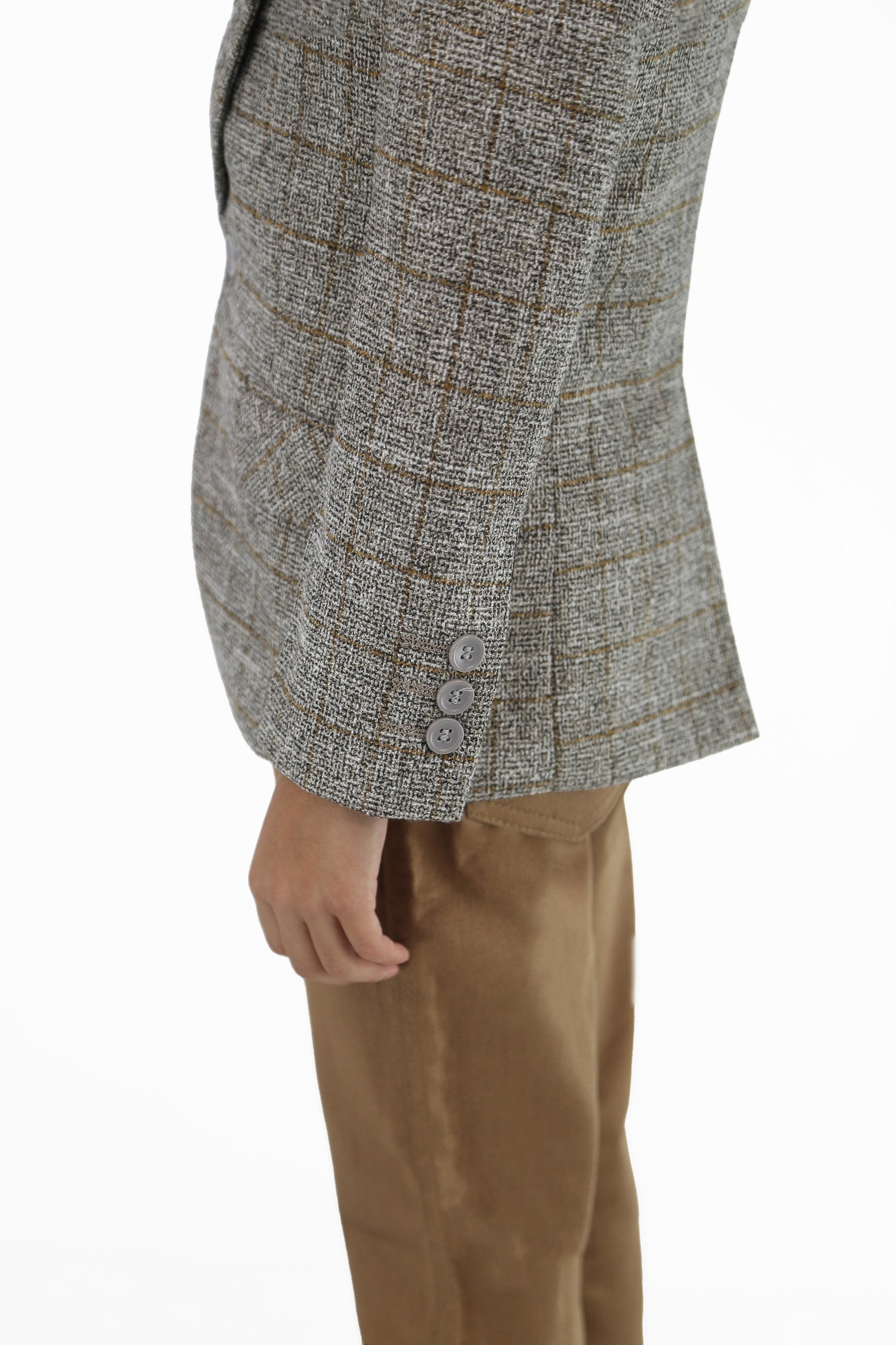 Boys Cotton Blend Tweed Like Check Blazer - Beige