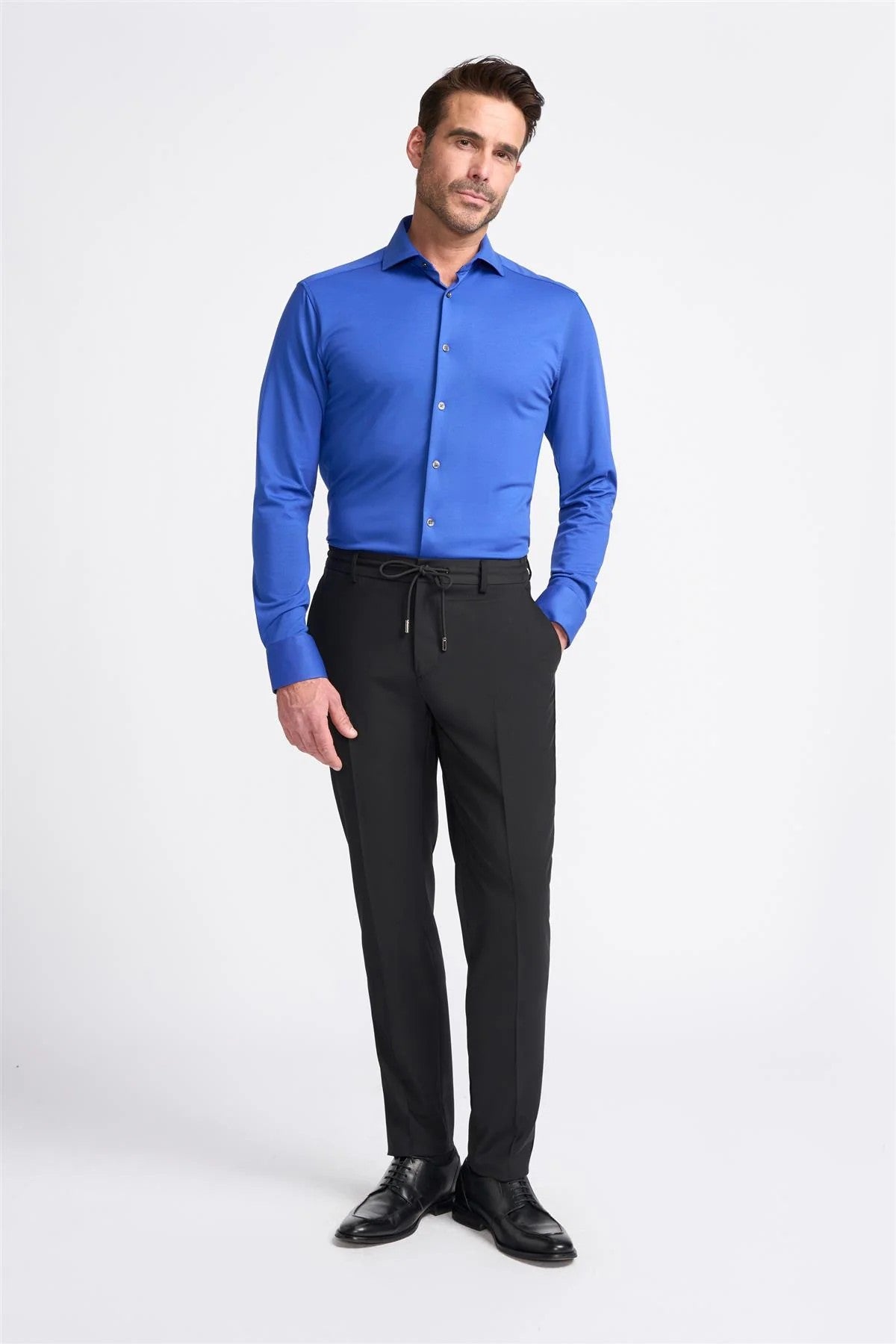 Men's Cotton Slim Fit Long Sleeve Shirt - ASHLEY - Electirc Blue