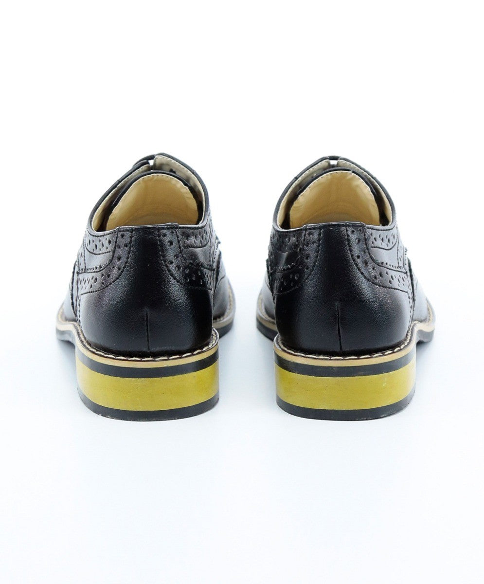 Boys Lace Up Leather  Brogue Shoes - Black