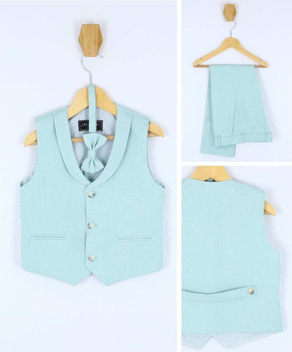 Boys Formal Waistcoat Suit Set - Green - Beige