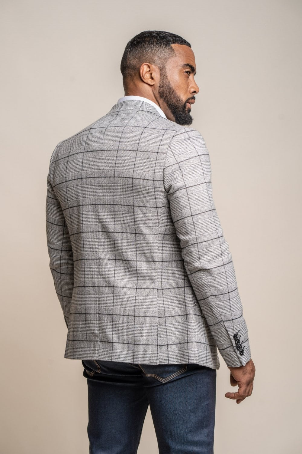 Men's Tweed Check Slim Fit Suit Jacket - GHOST Grey - Light Grey