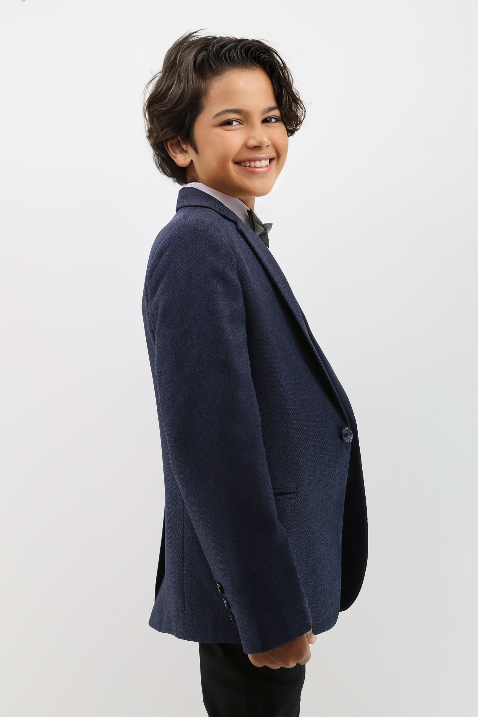 Boys Formal Textured Tweed Blazer - Navy Blue