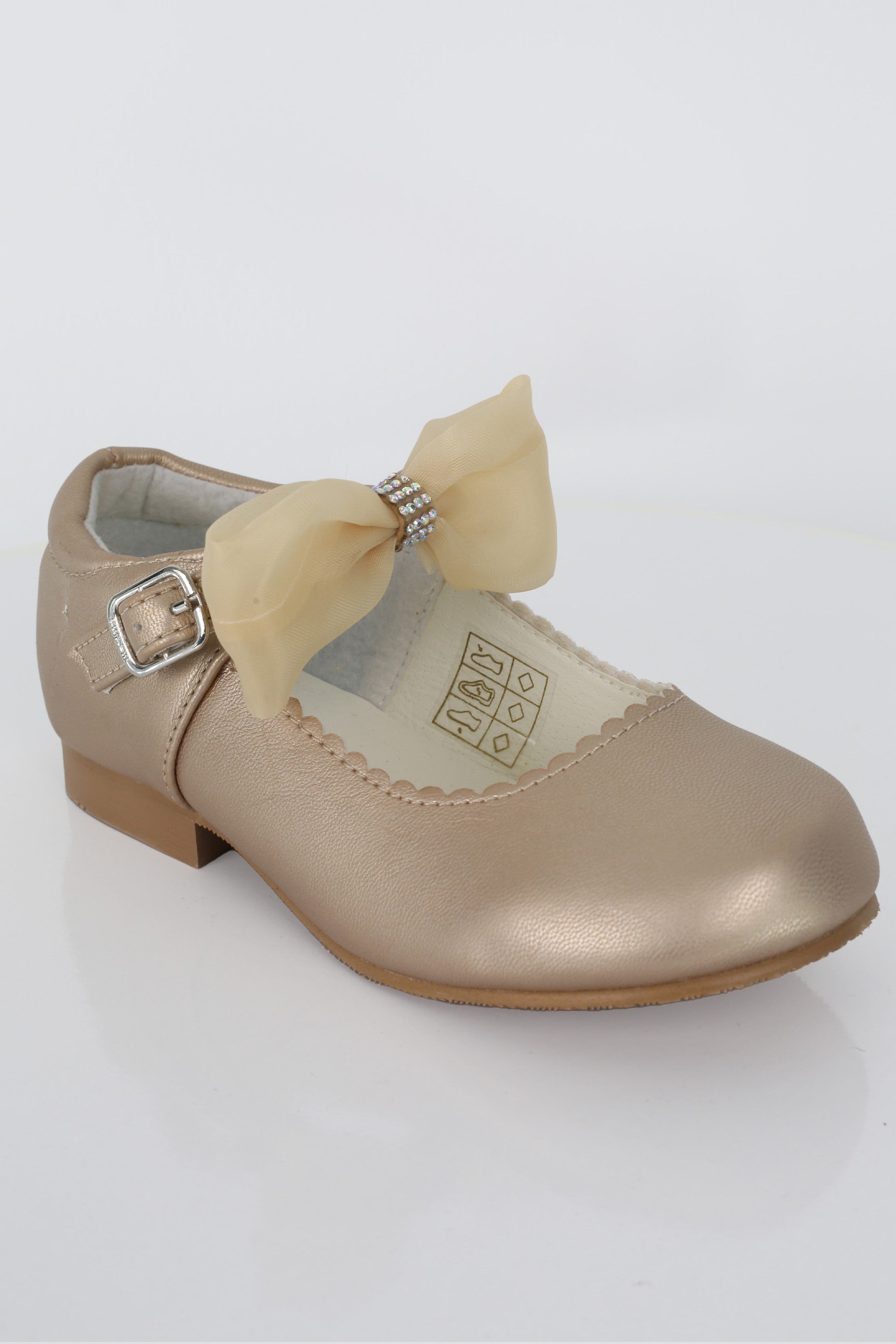 Girls Rhinestone Mary Jane Shoes with Bow – ZURI - Gold