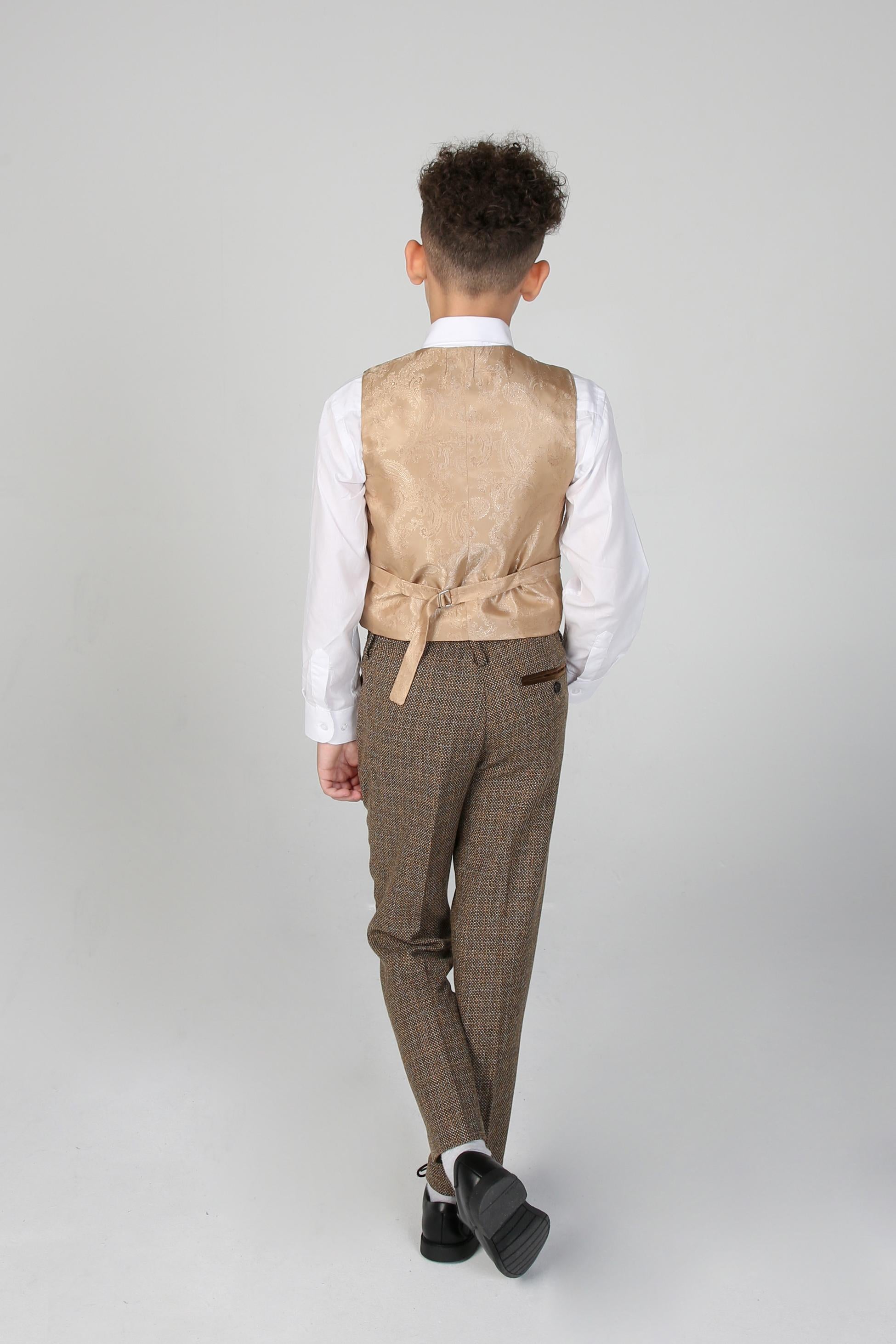 Boys Tweed Tailored Fit Formal Suit - Ralph - Brown