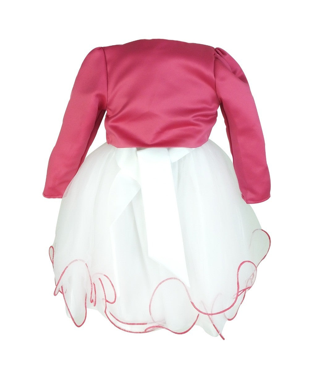 Girls Christening Wedding Dress with Butterfly Bolero Jacket - White - Pink