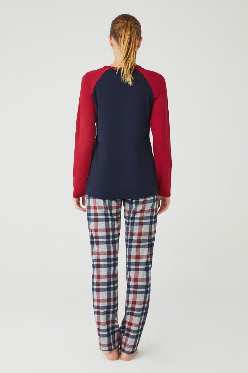 Women's Comfortable Navy & Burgundy Pyjama - Burgundy - Navy Blue