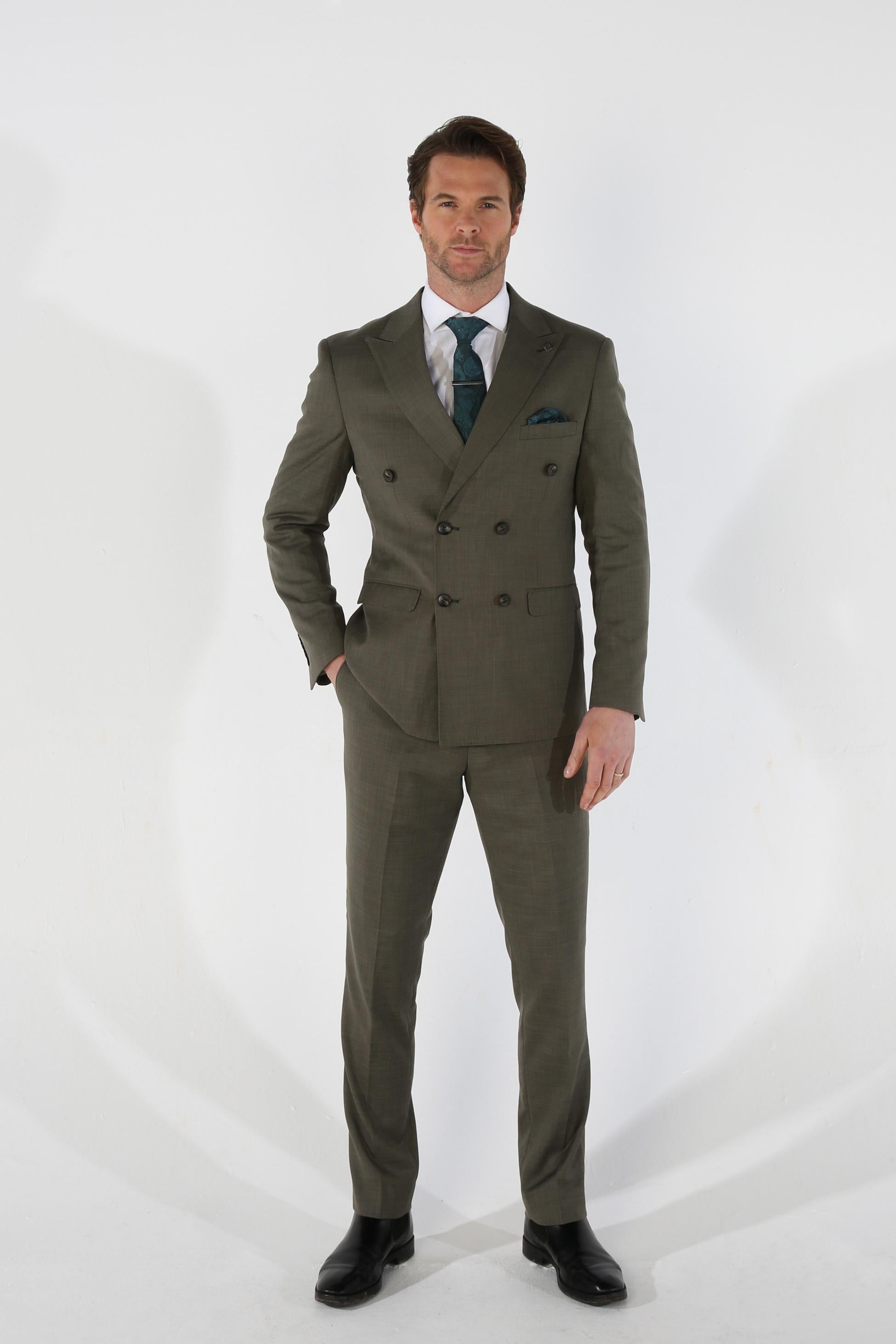 Men's Plaid Double-Breasted Suit - KURT - Sage Green