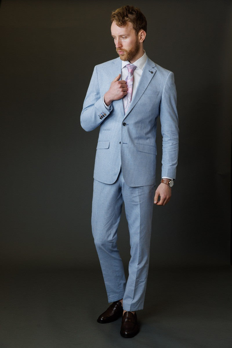 Men's Self Patterned Slim Fit Suit - JUDE - Light Blue