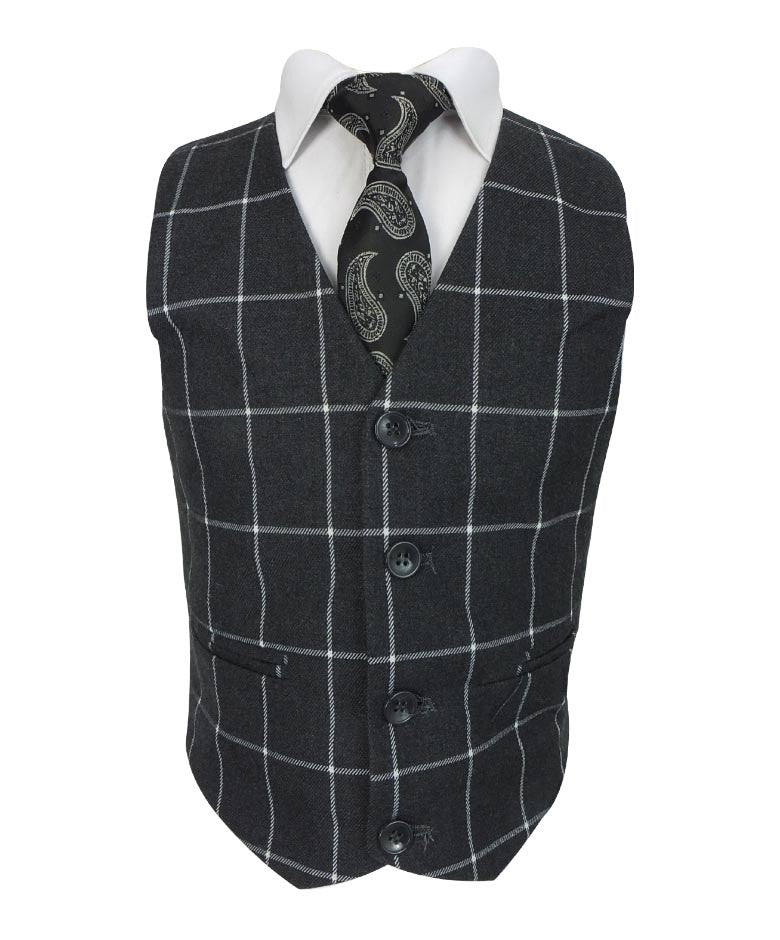 Boys Windowpane Check Suit Set - Charcoal Grey