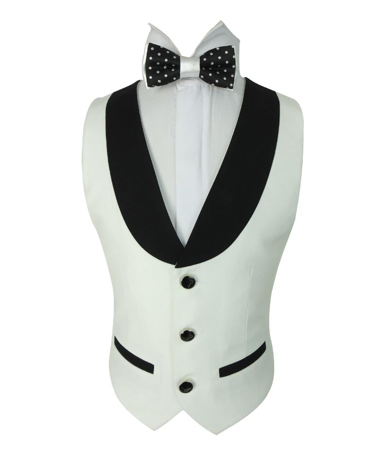 Boys Exclusive Piping Tuxedo Suit - White - Black